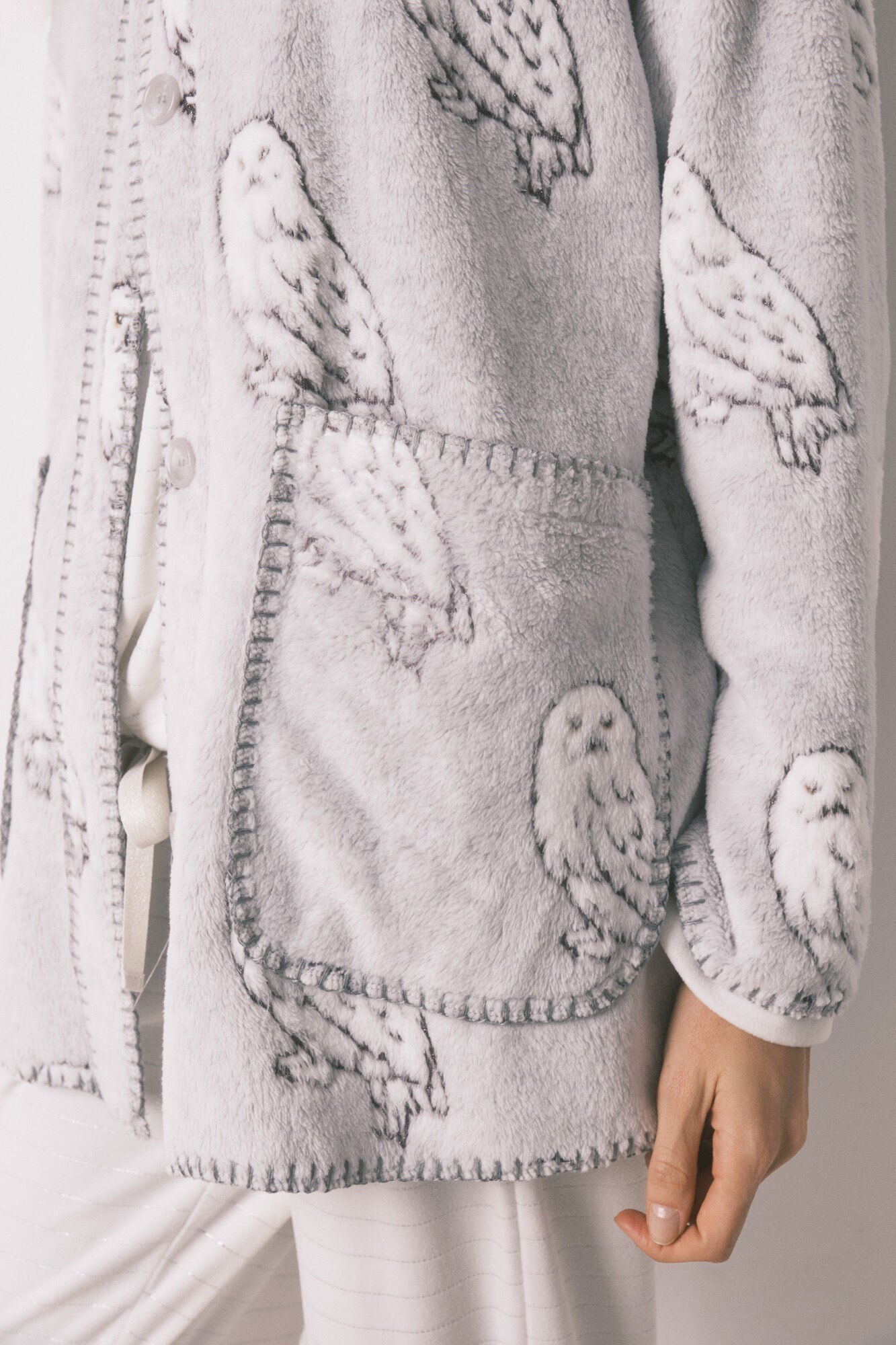 Short fleece robe, grey "Hedwig"