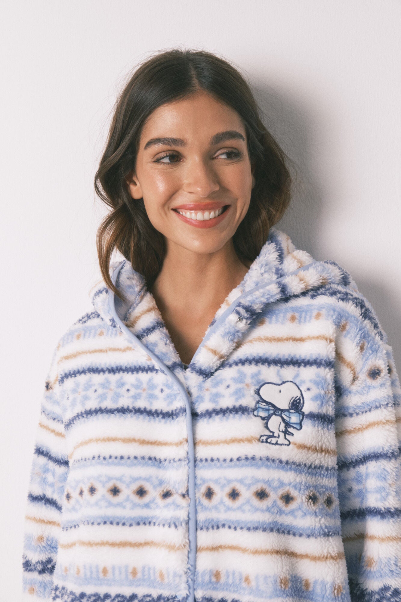 Snoopy hooded robe with decorative borders