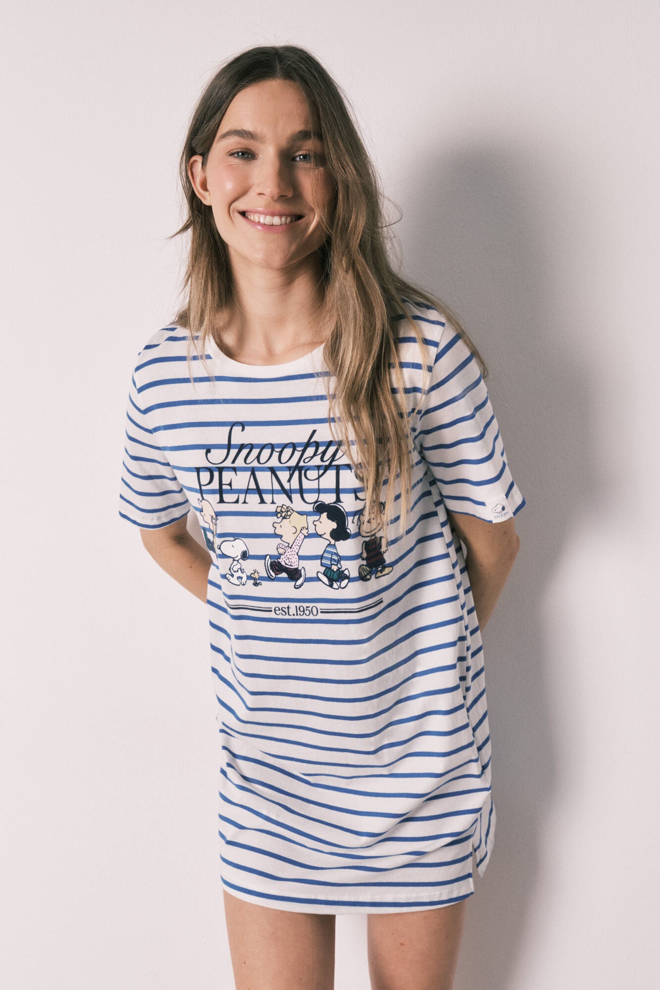 Snoopy short nightgown in striped cotton