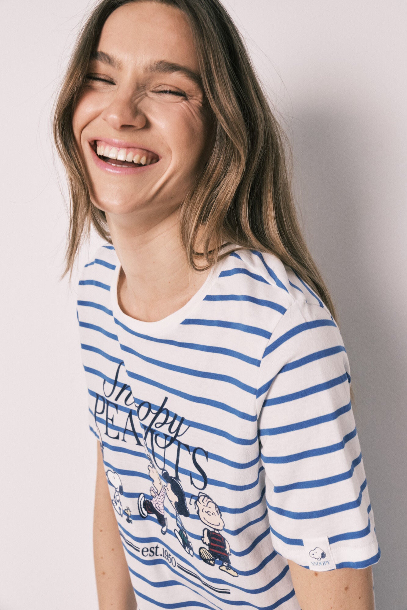 Snoopy short nightgown in striped cotton