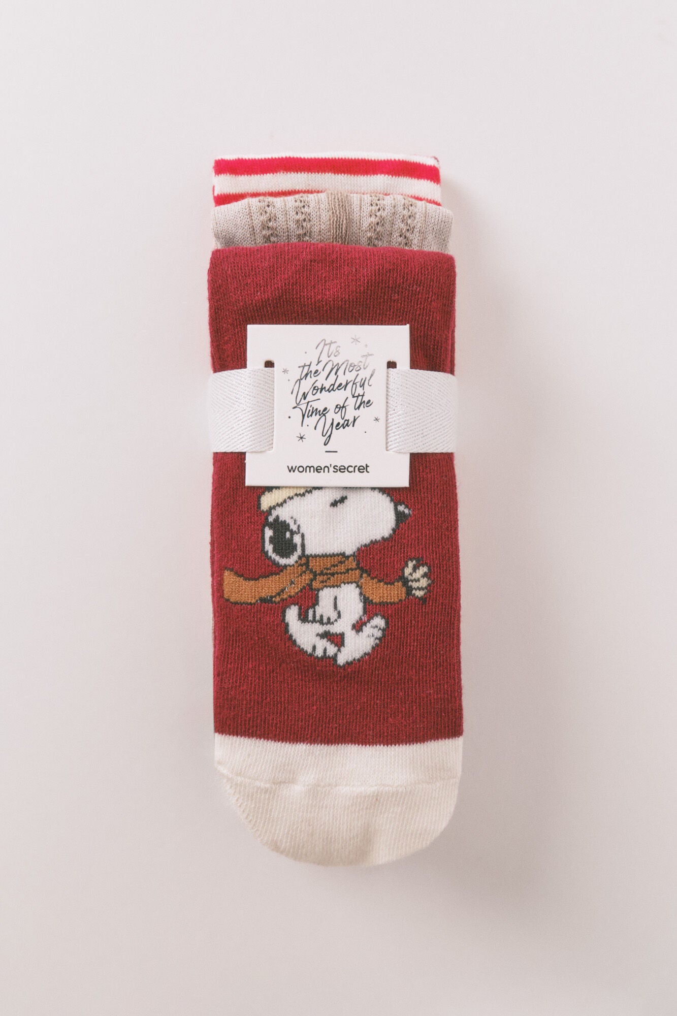 Pack of 3 long red Snoopy cotton socks