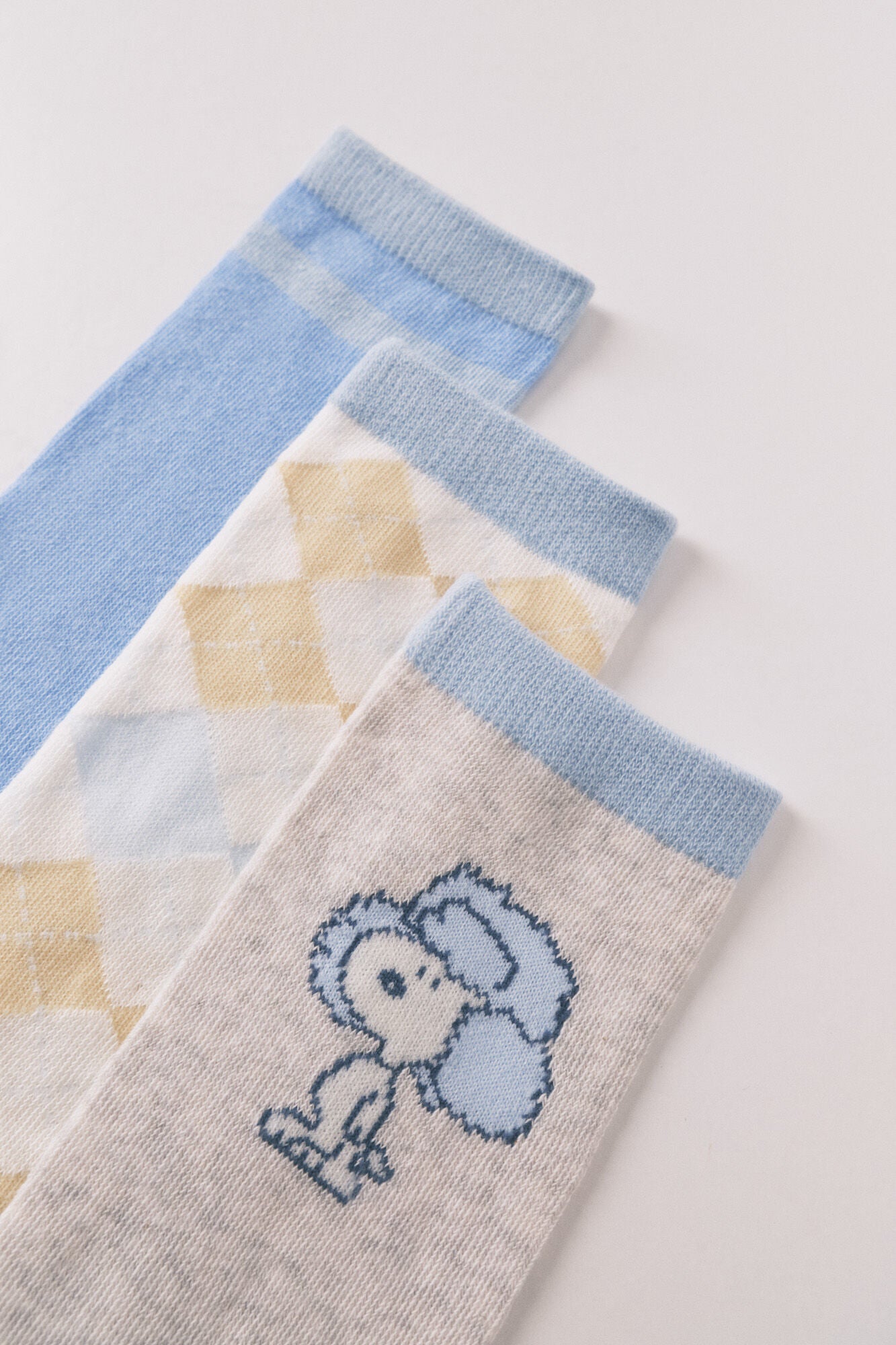 Pack of 3 long cotton socks with Snoopy in blue