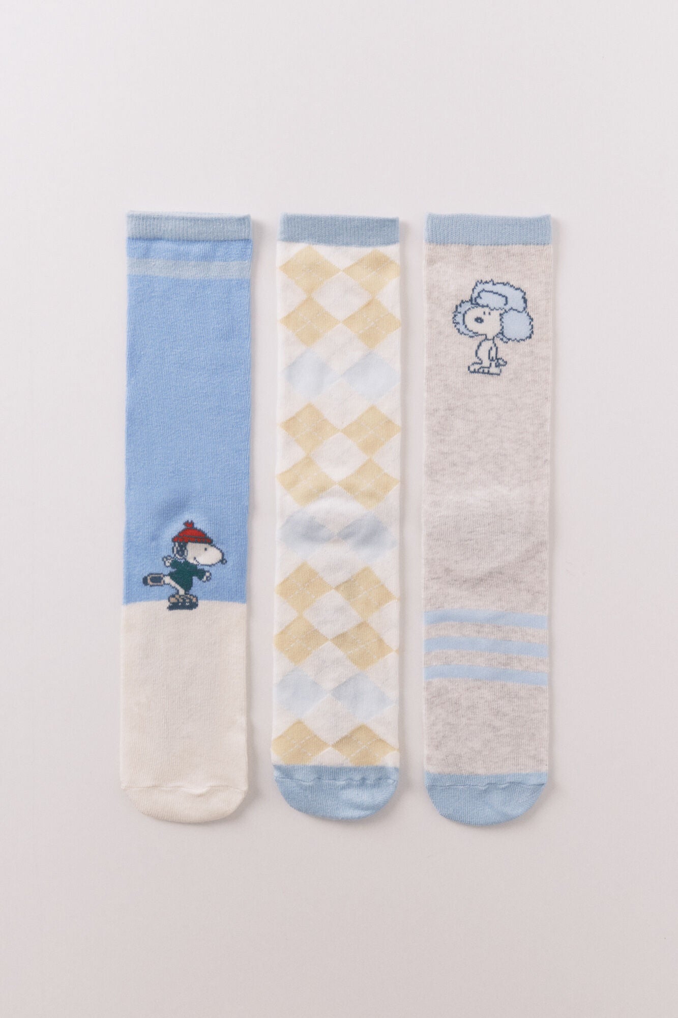 Pack of 3 long cotton socks with Snoopy in blue