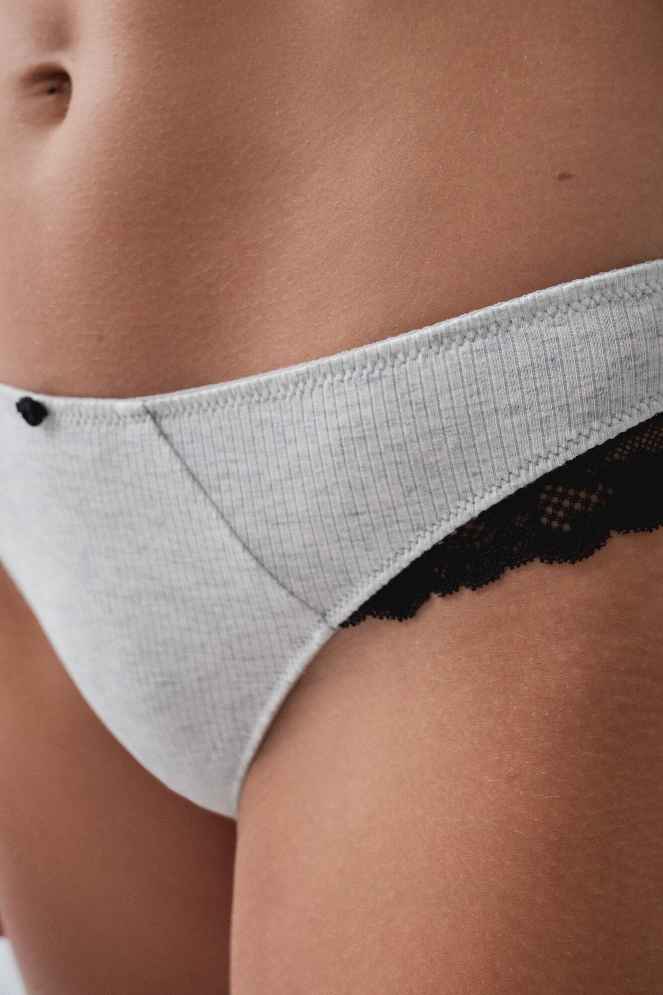 Grey ribbed cotton Brazilian panty