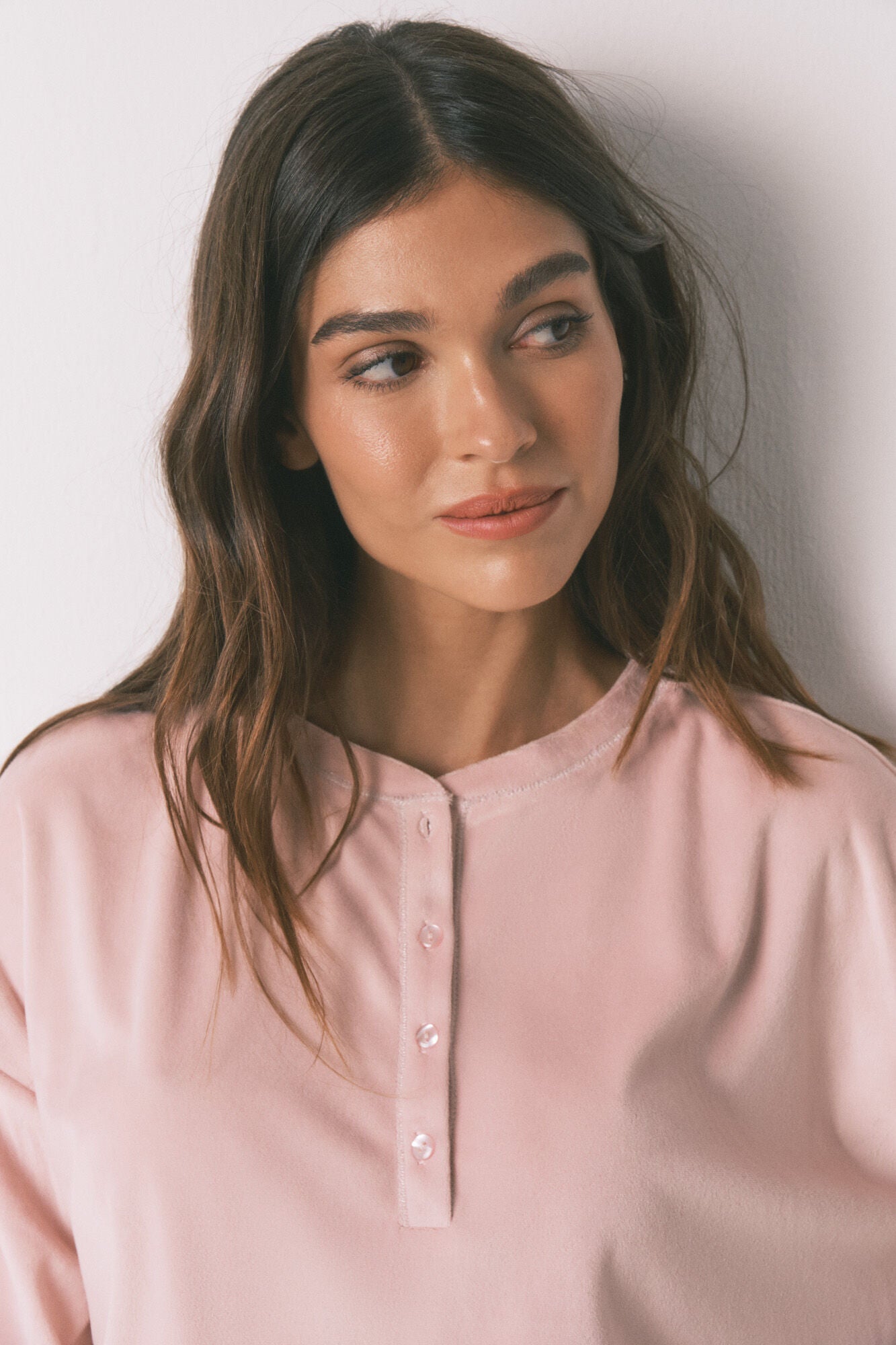 Soft fleece long pyjamas with pink border print