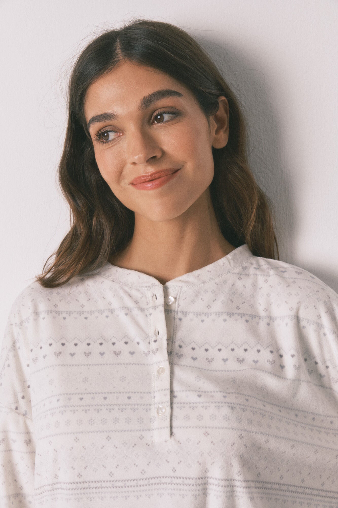 Soft grey fleece long pyjamas with border print