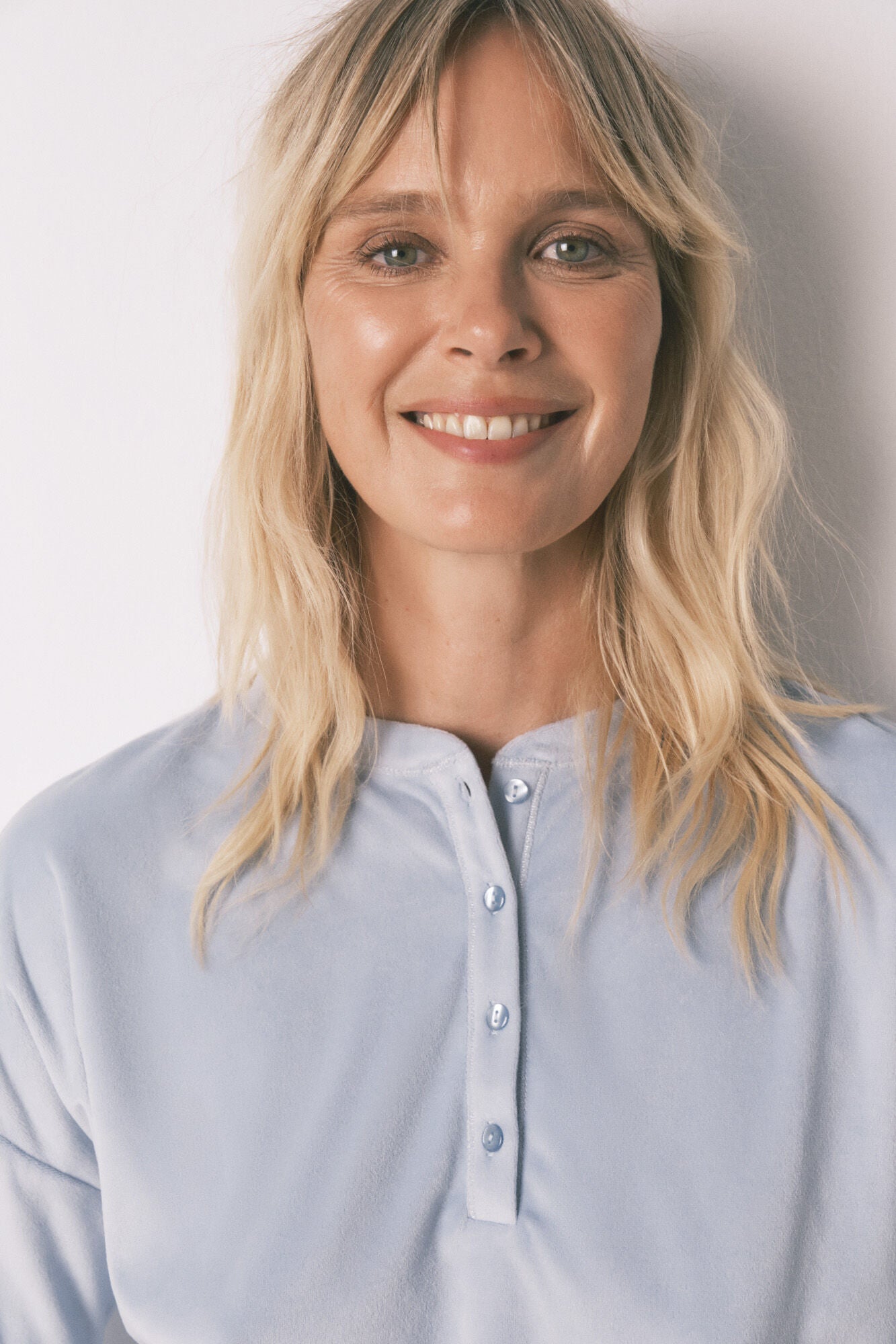 Soft blue fleece long pyjamas with border print