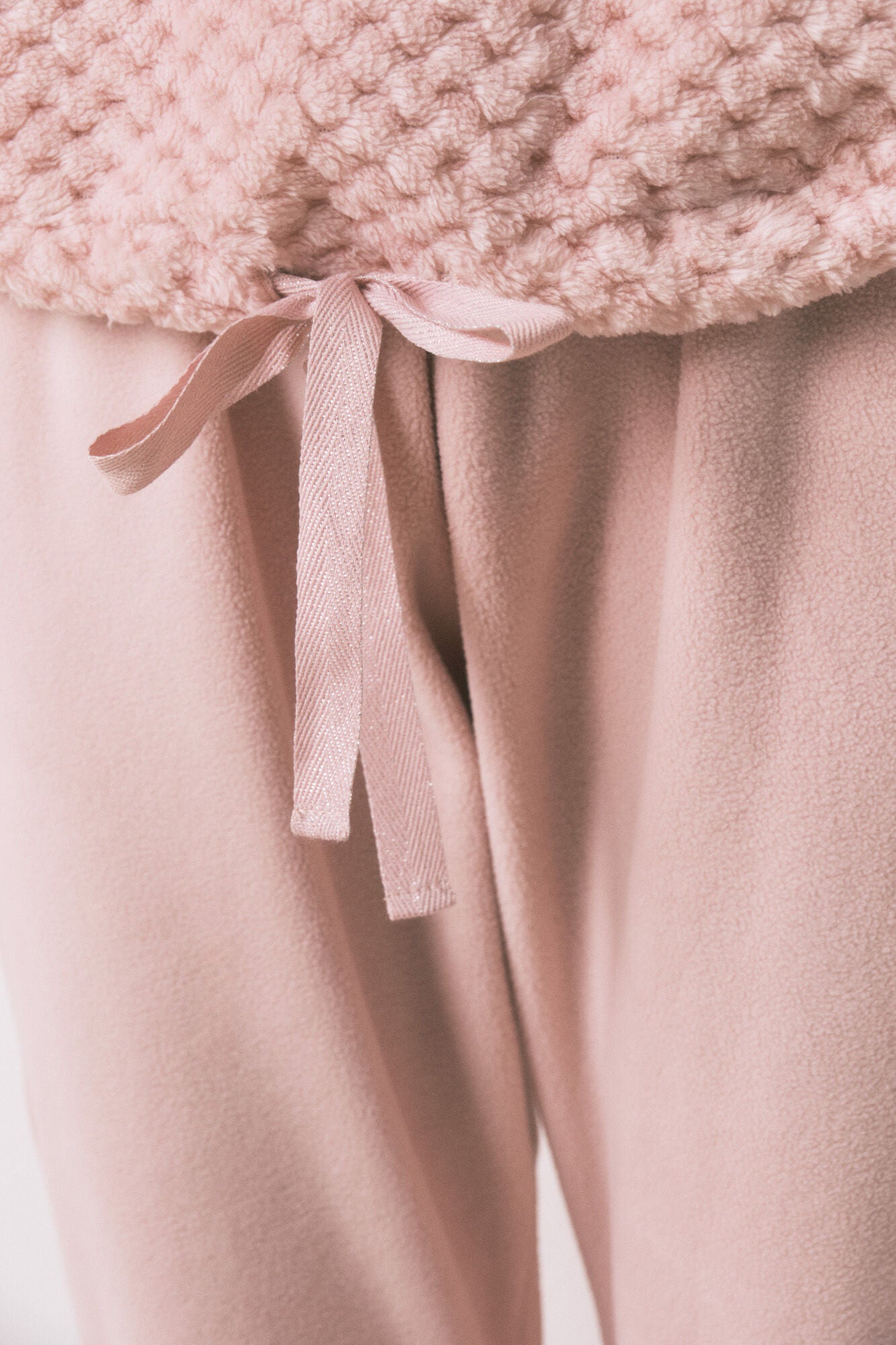 Pink fleece long pajamas with border