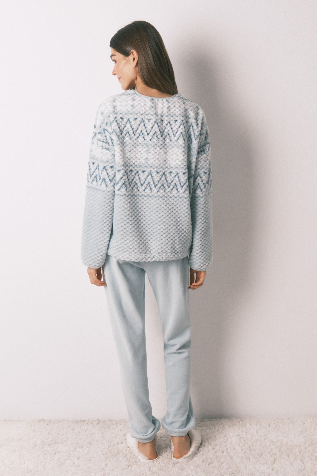 Long green fleece pajamas with border