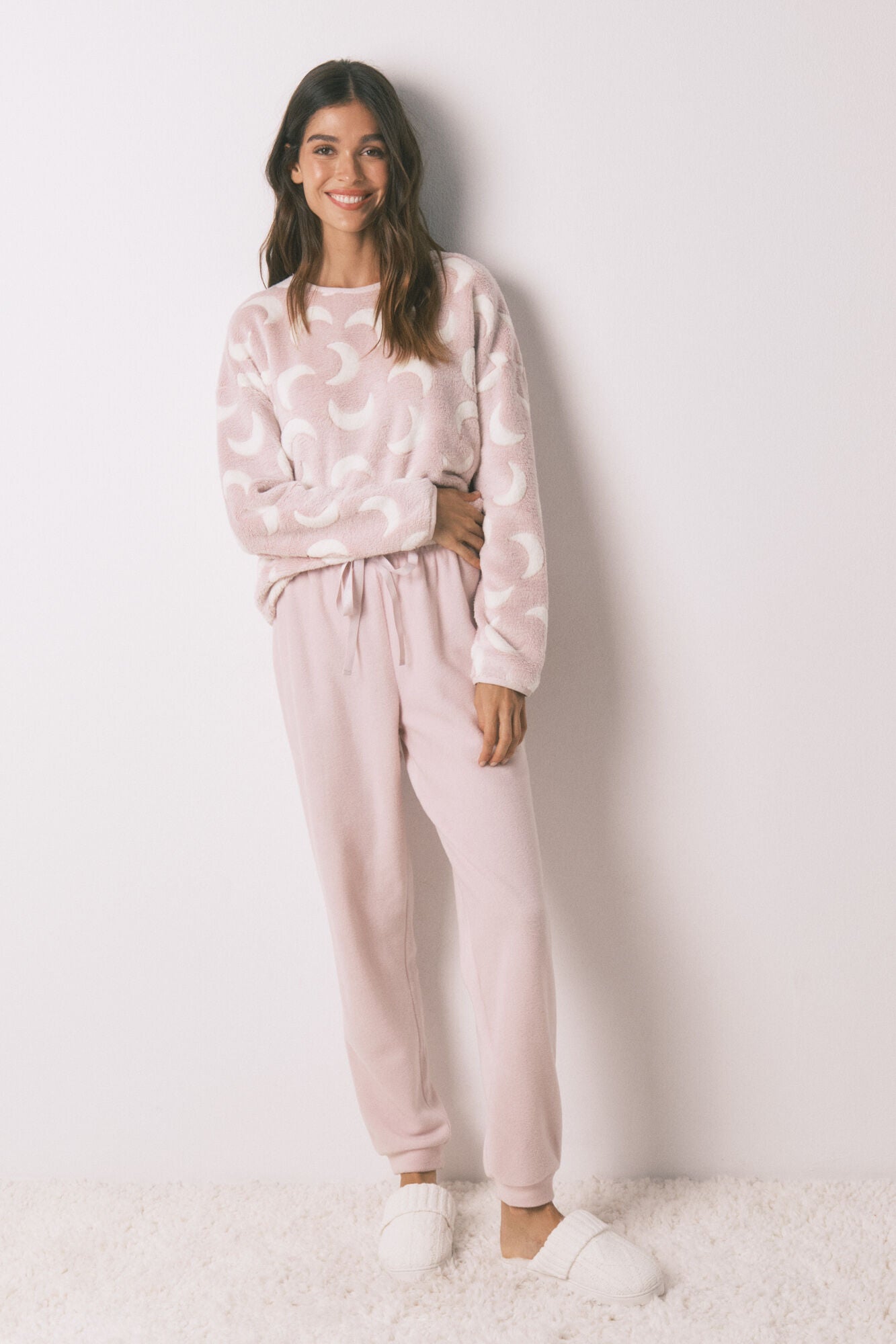 Long fleece mousse moon pajamas