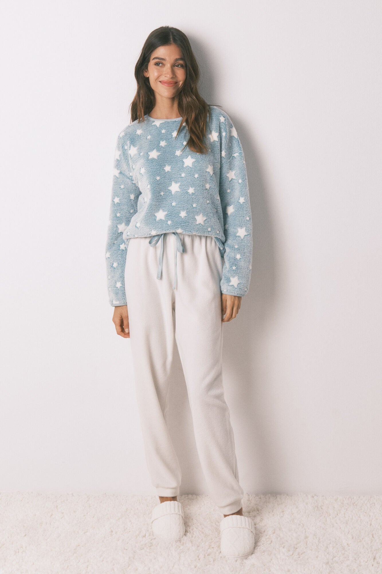 Long fleece mousse star pajamas