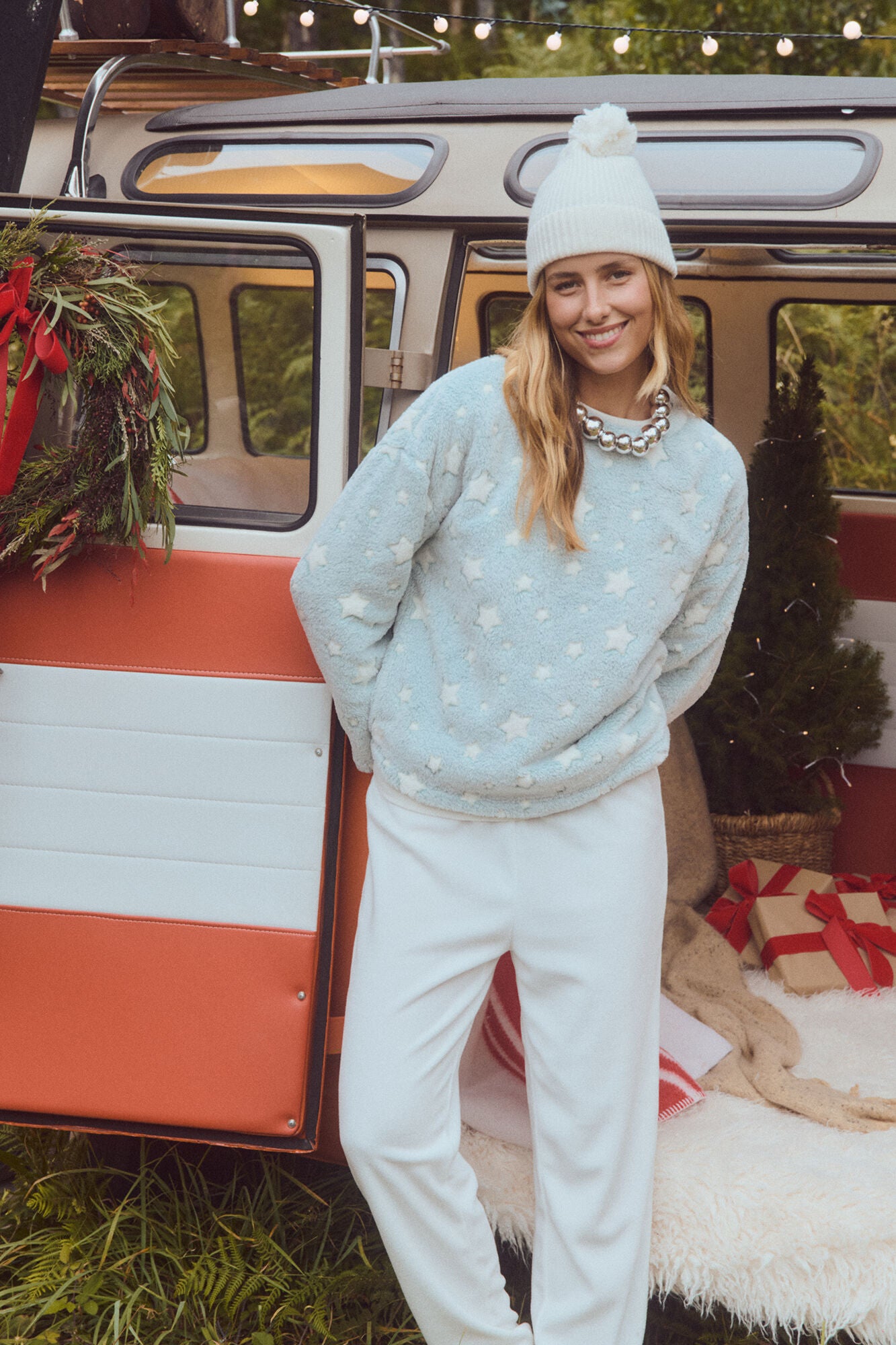 Long fleece mousse star pajamas