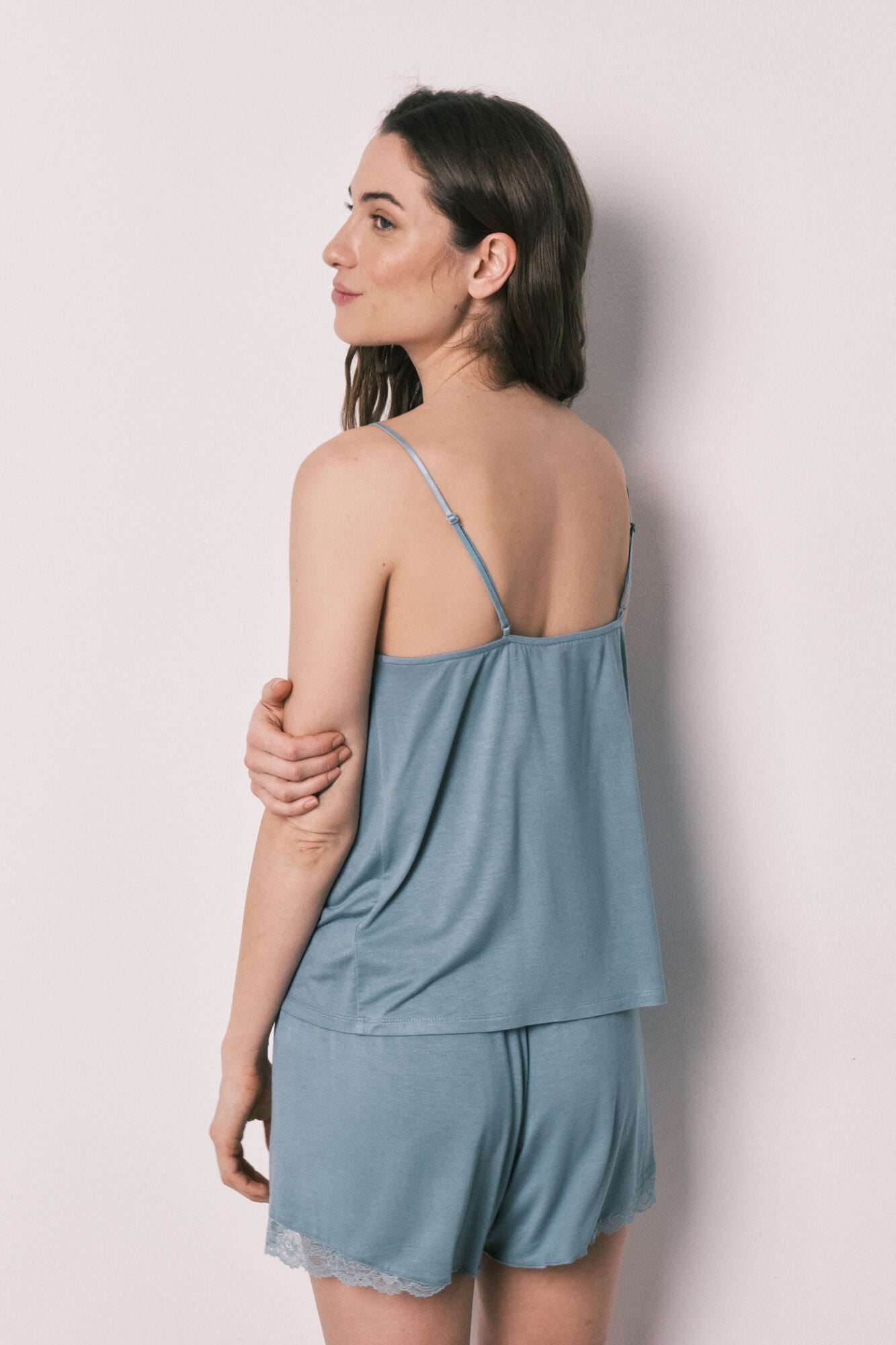 Soft-touch viscose short pajamas, blue