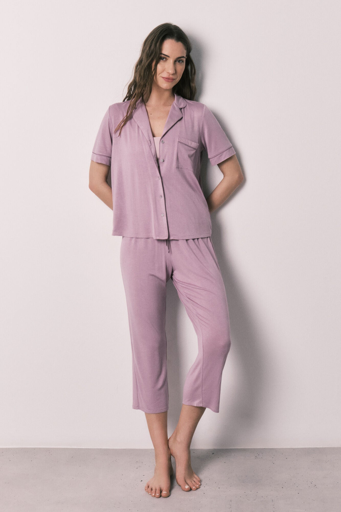 Capri Soft Touch Pink Shirt Pyjamas