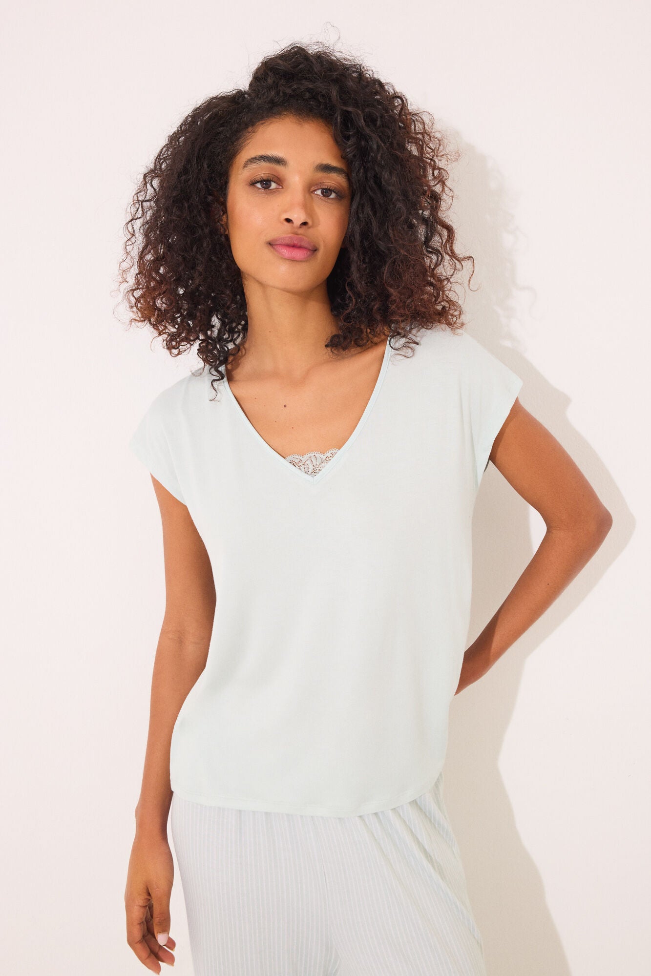 Striped striped viscose Capri pyjamas