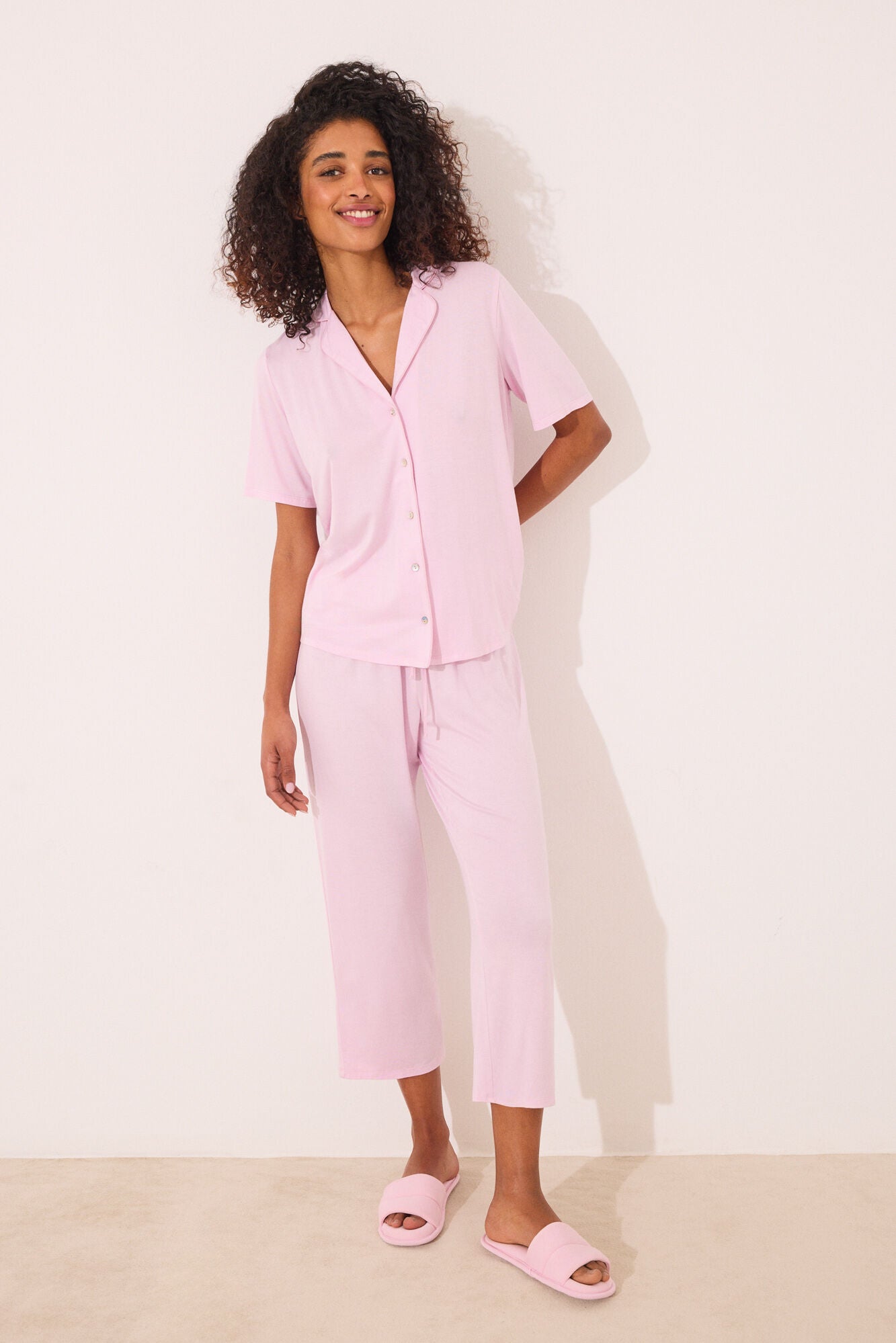 Pink viscose Capri classic pyjamas