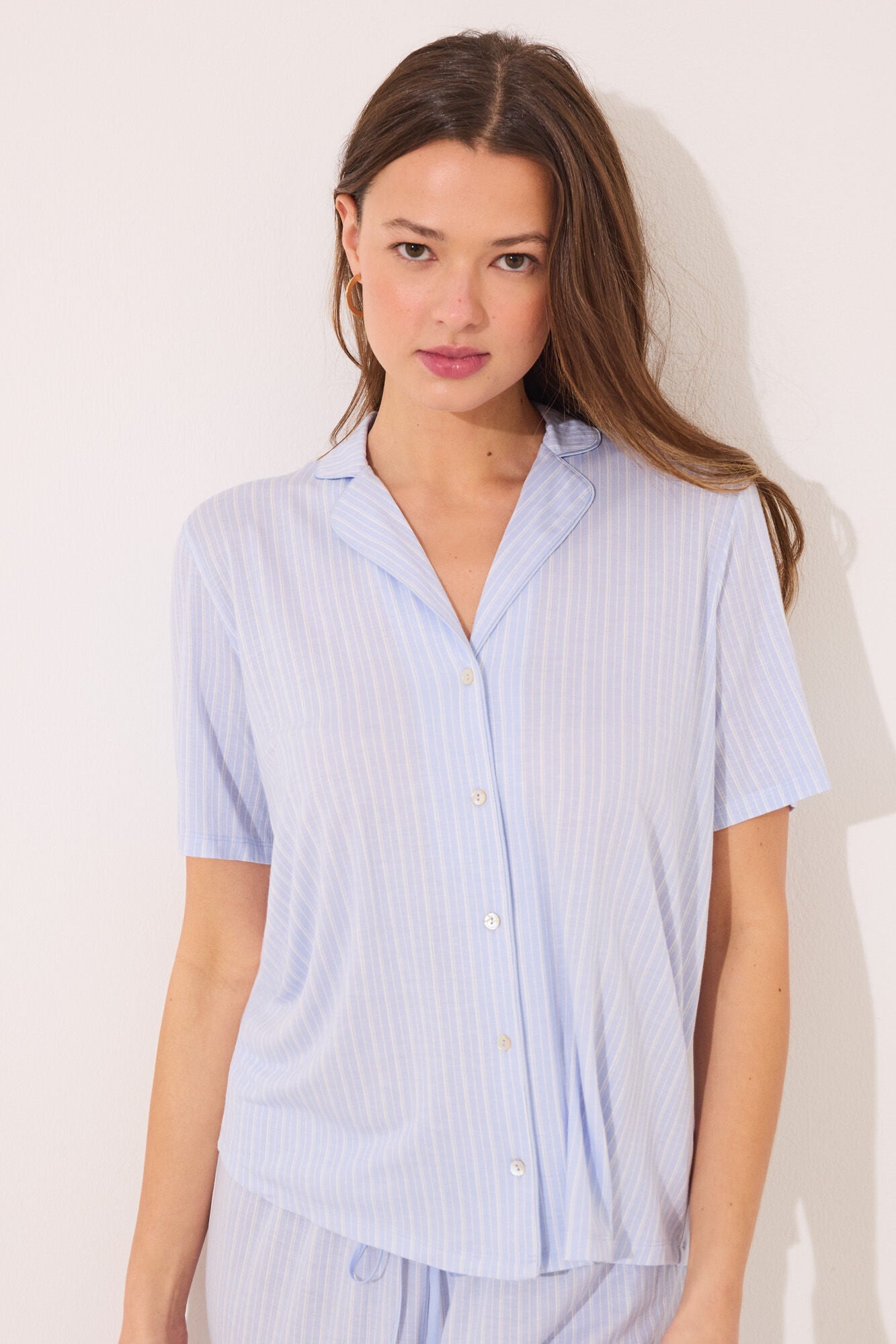 Capri Viscose Blue Striped Classic Pyjamas