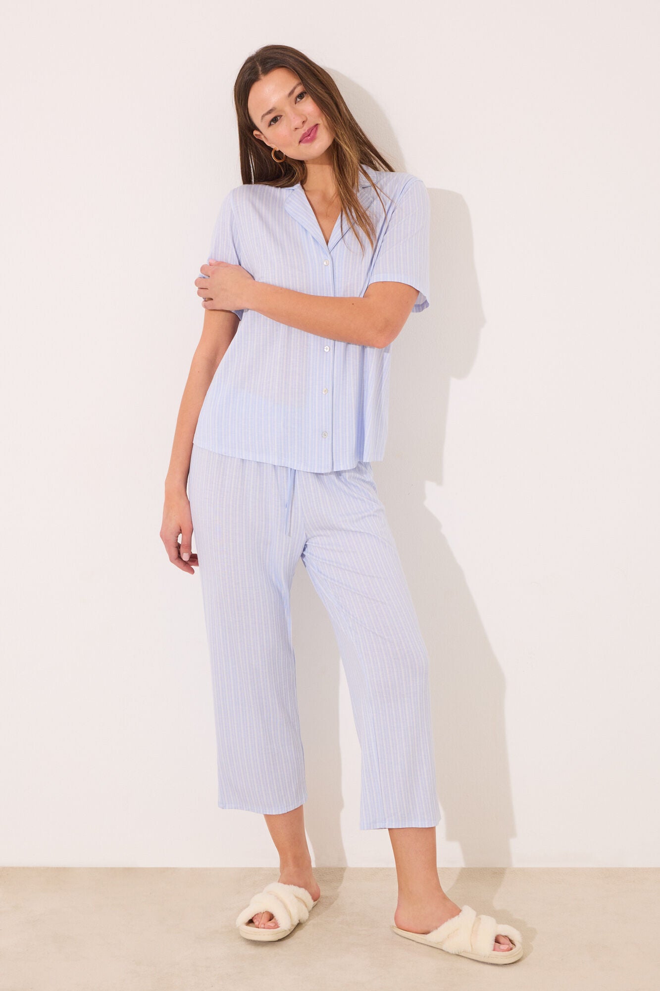 Capri Viscose Blue Striped Classic Pyjamas