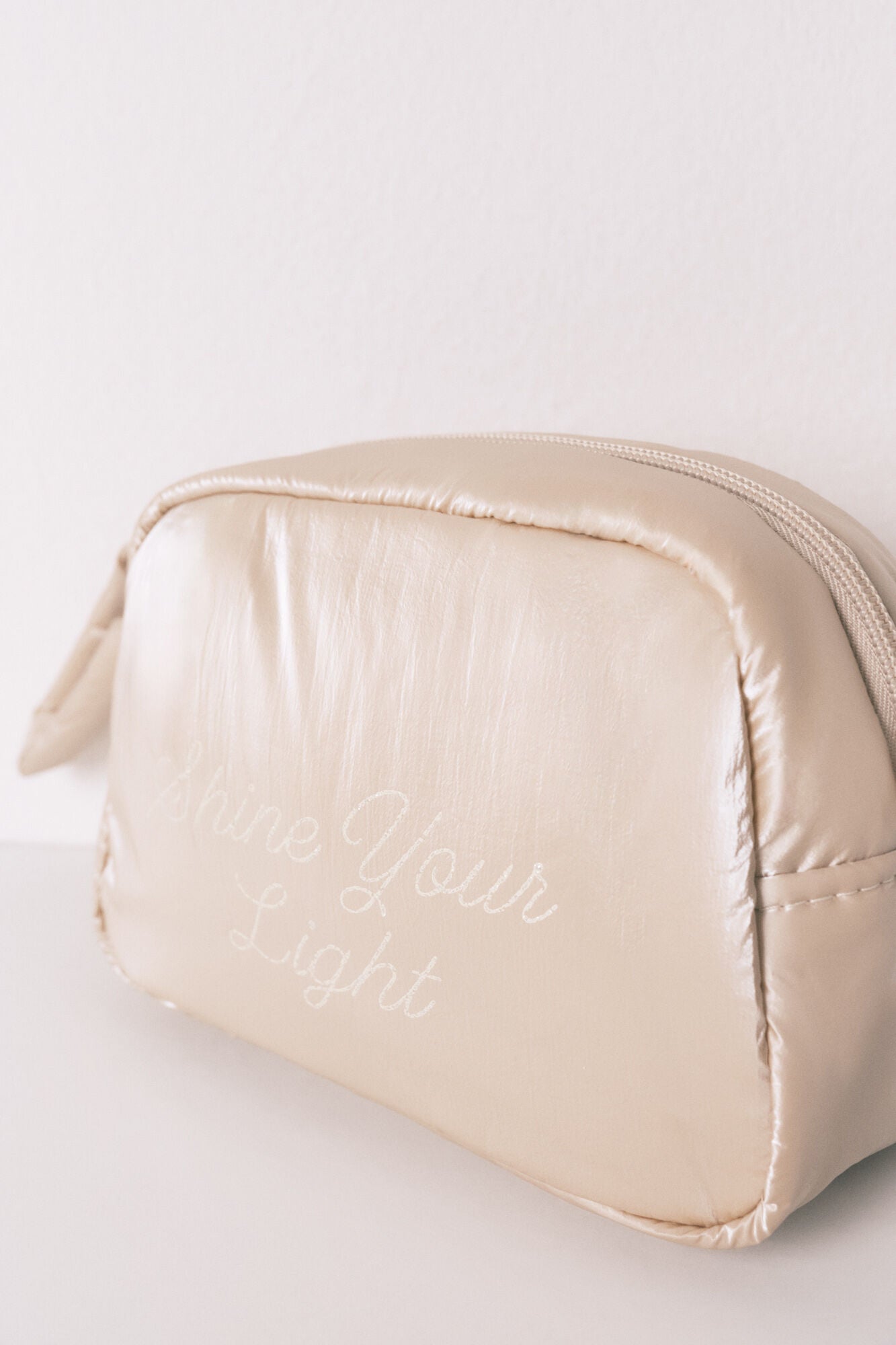 Small padded satin pink toiletry bag