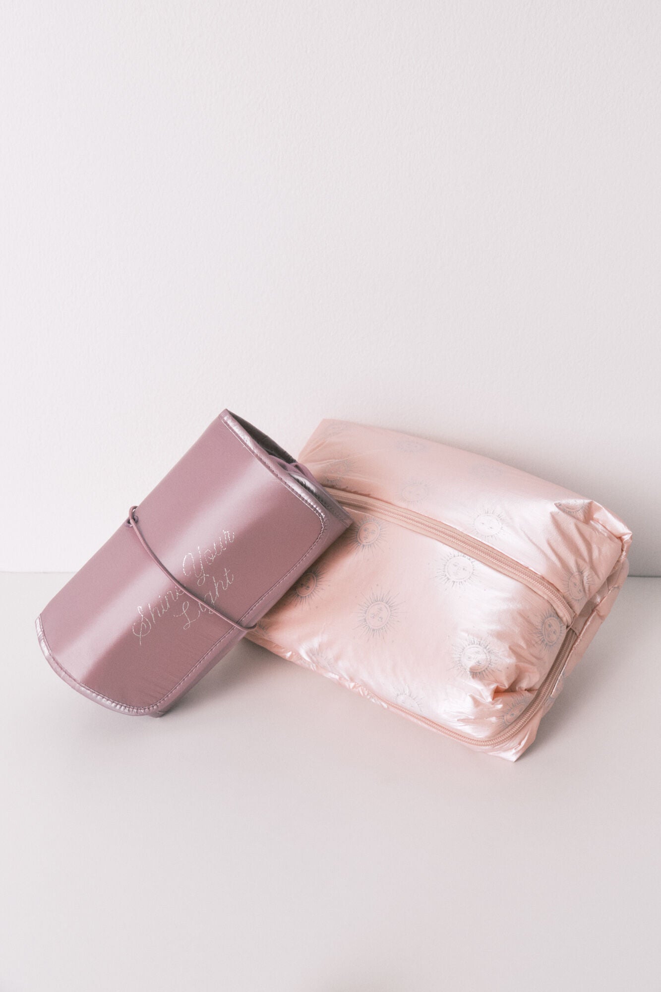 Medium pink satin toiletry bag with hanger