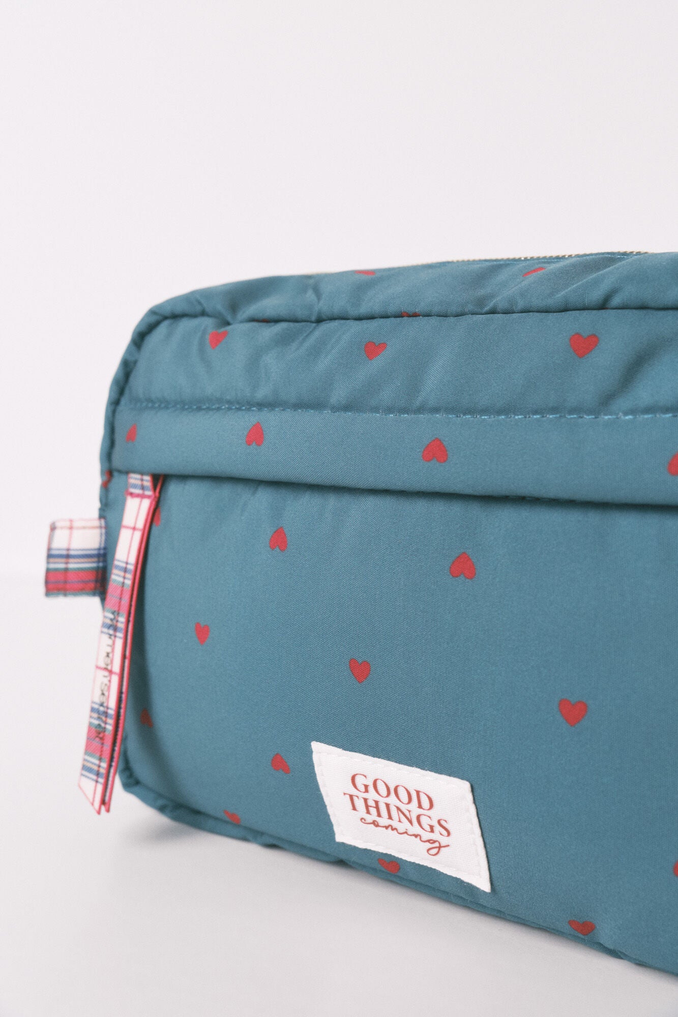 Medium green nylon vanity case with heart print