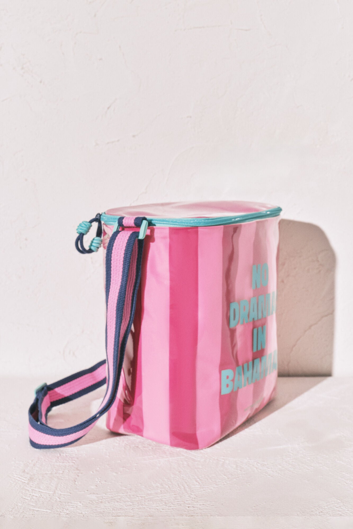 Pink striped cooler bag