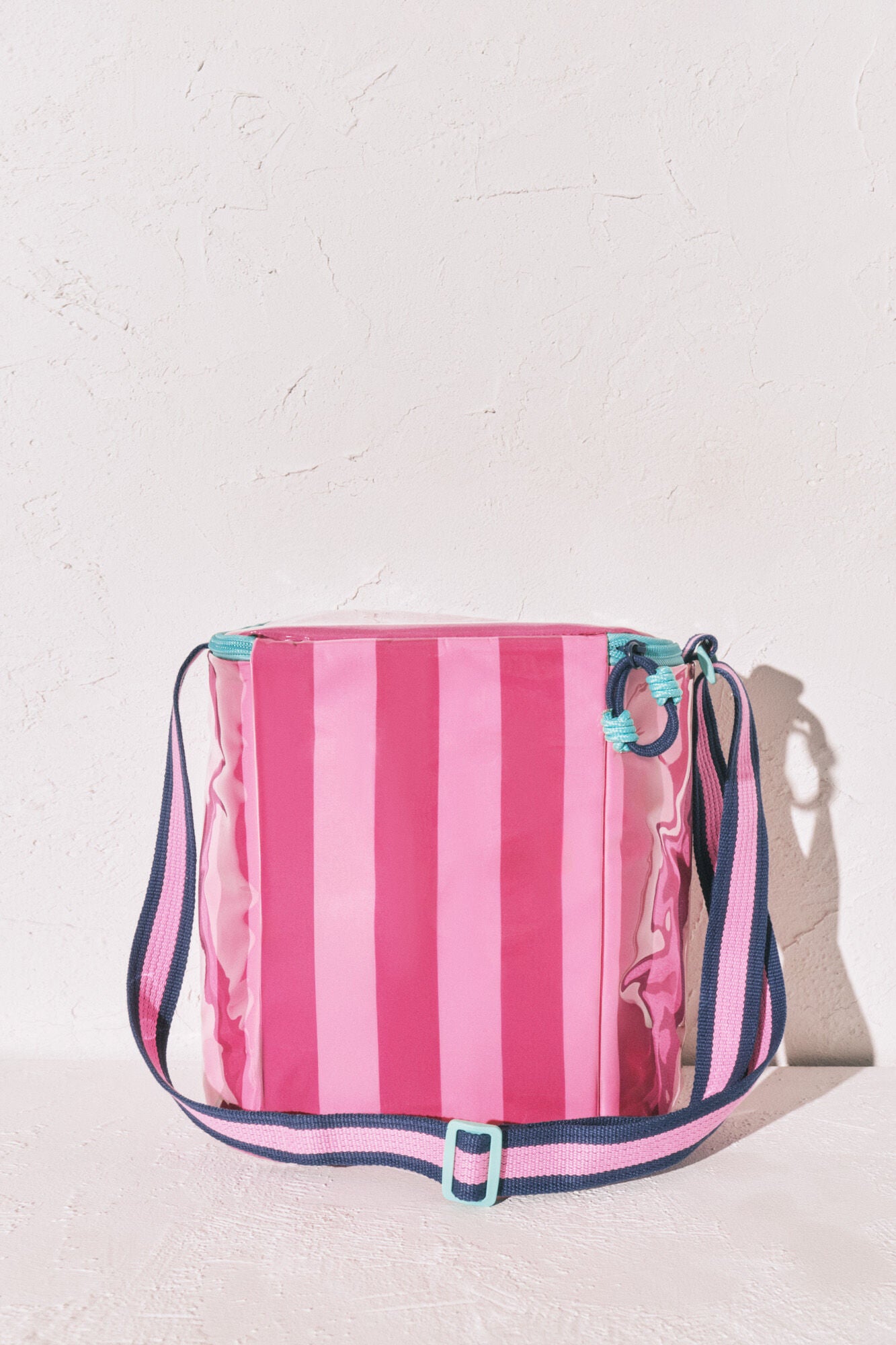 Pink striped cooler bag