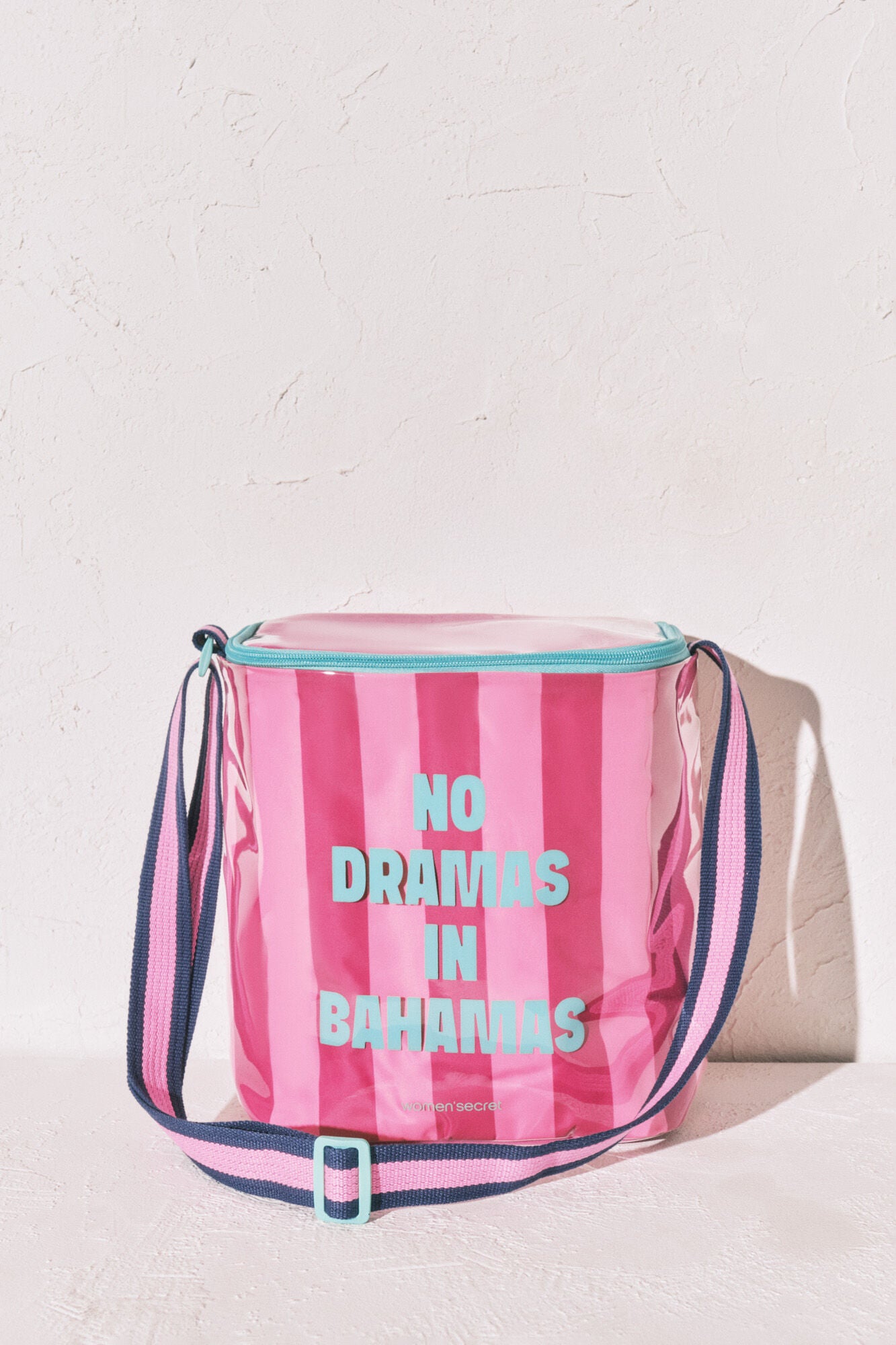 Pink striped cooler bag