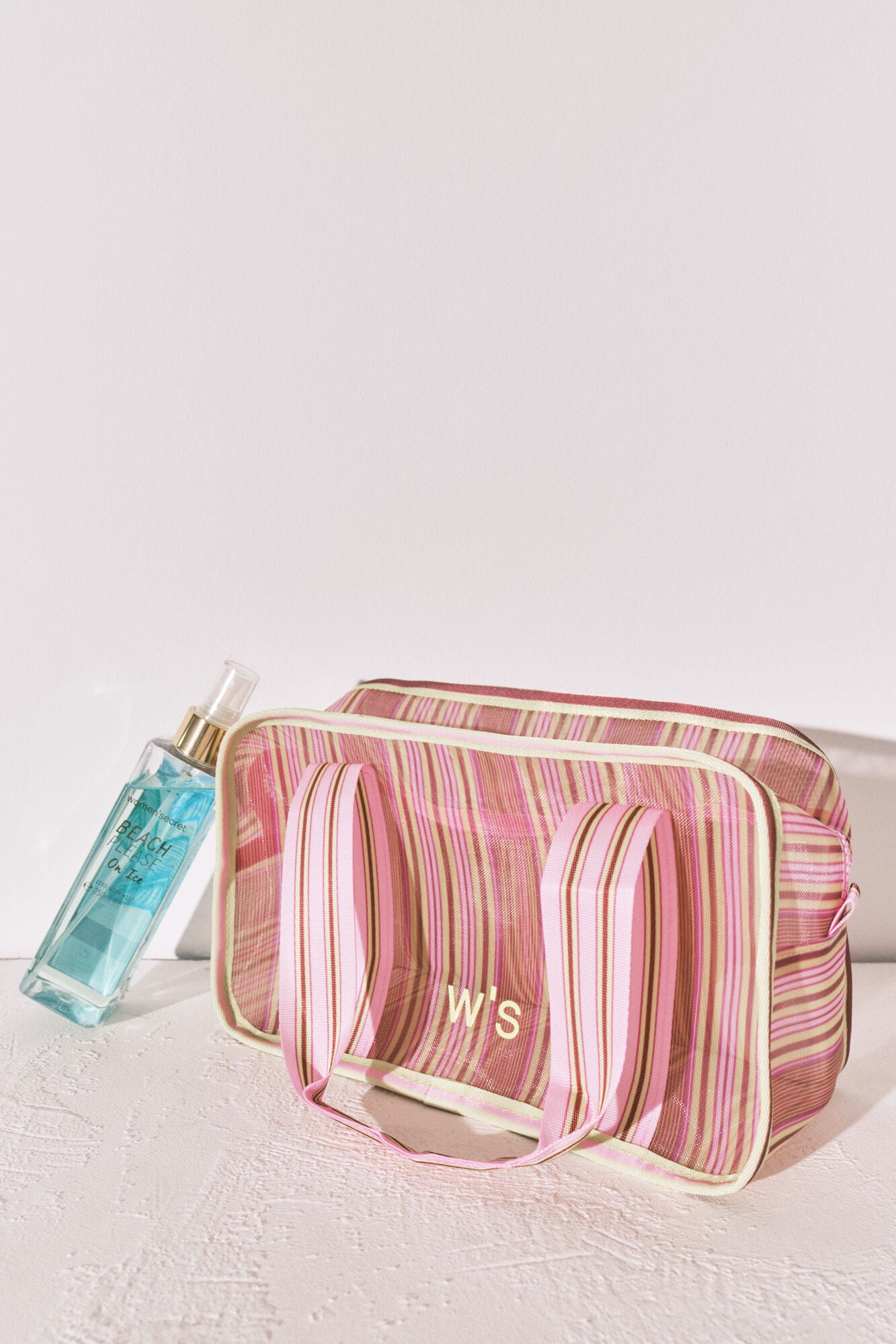 Striped mesh medium vanity case