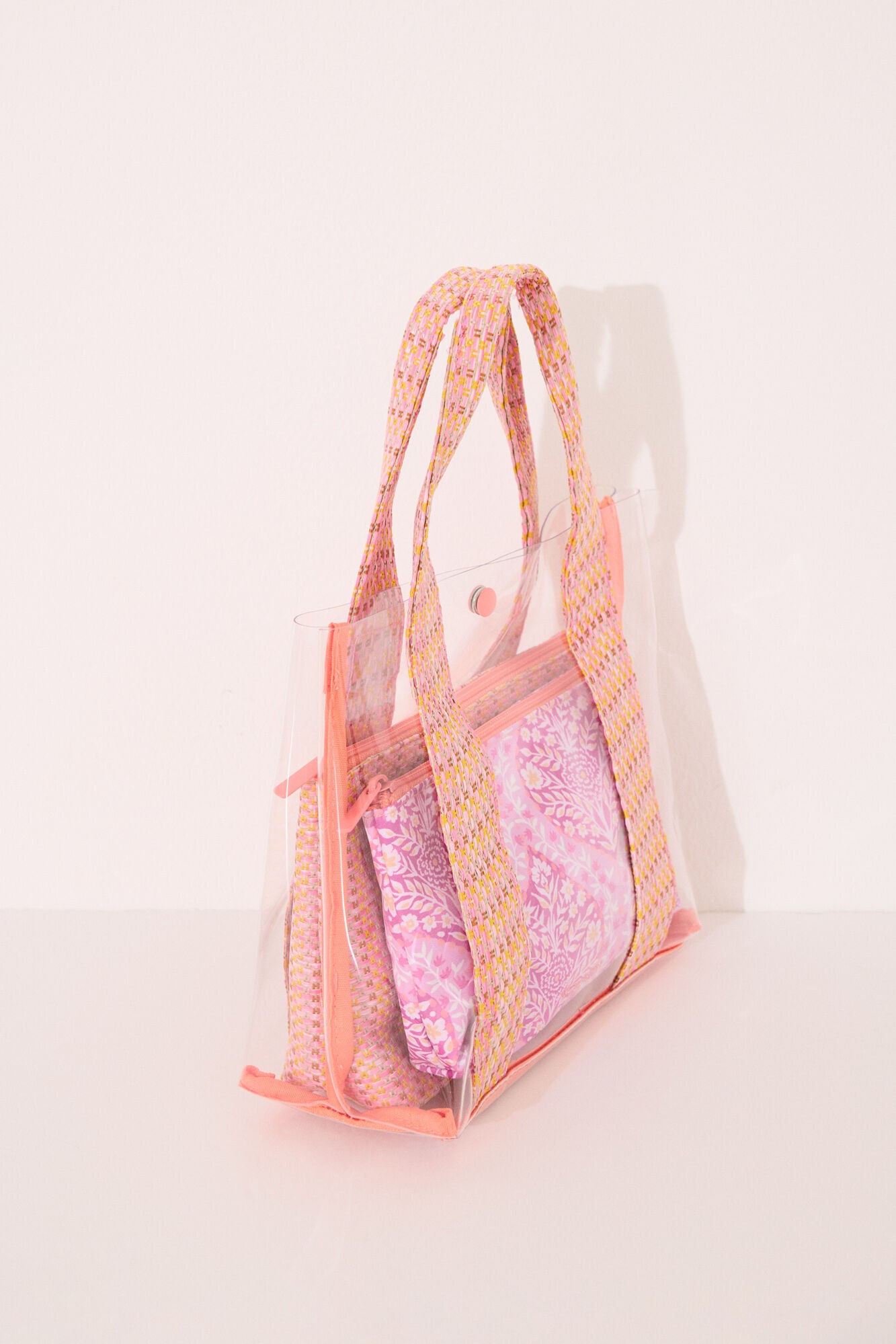 Pack of 3 pink raffia toiletry bags