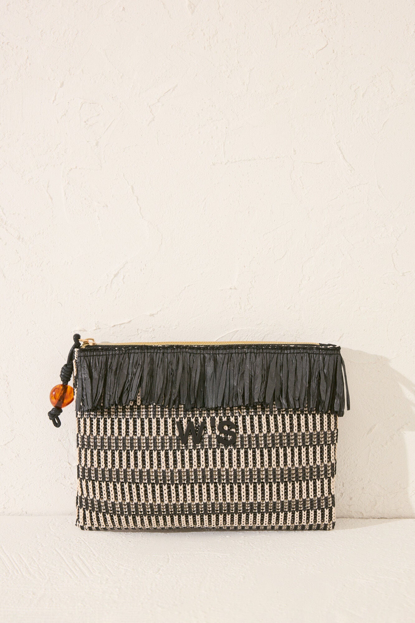 Black and white raffia toiletry bag