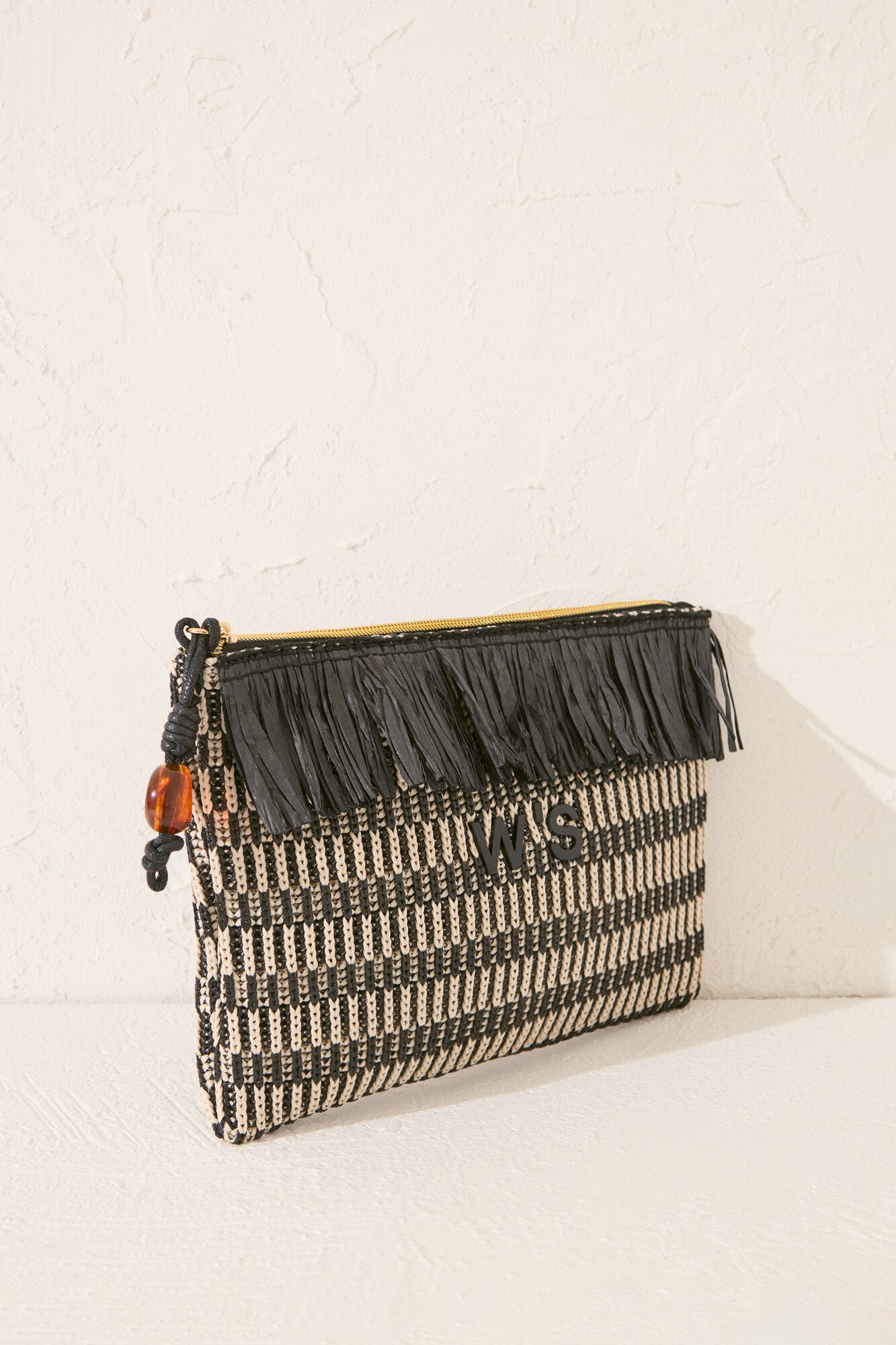 Black and white raffia toiletry bag