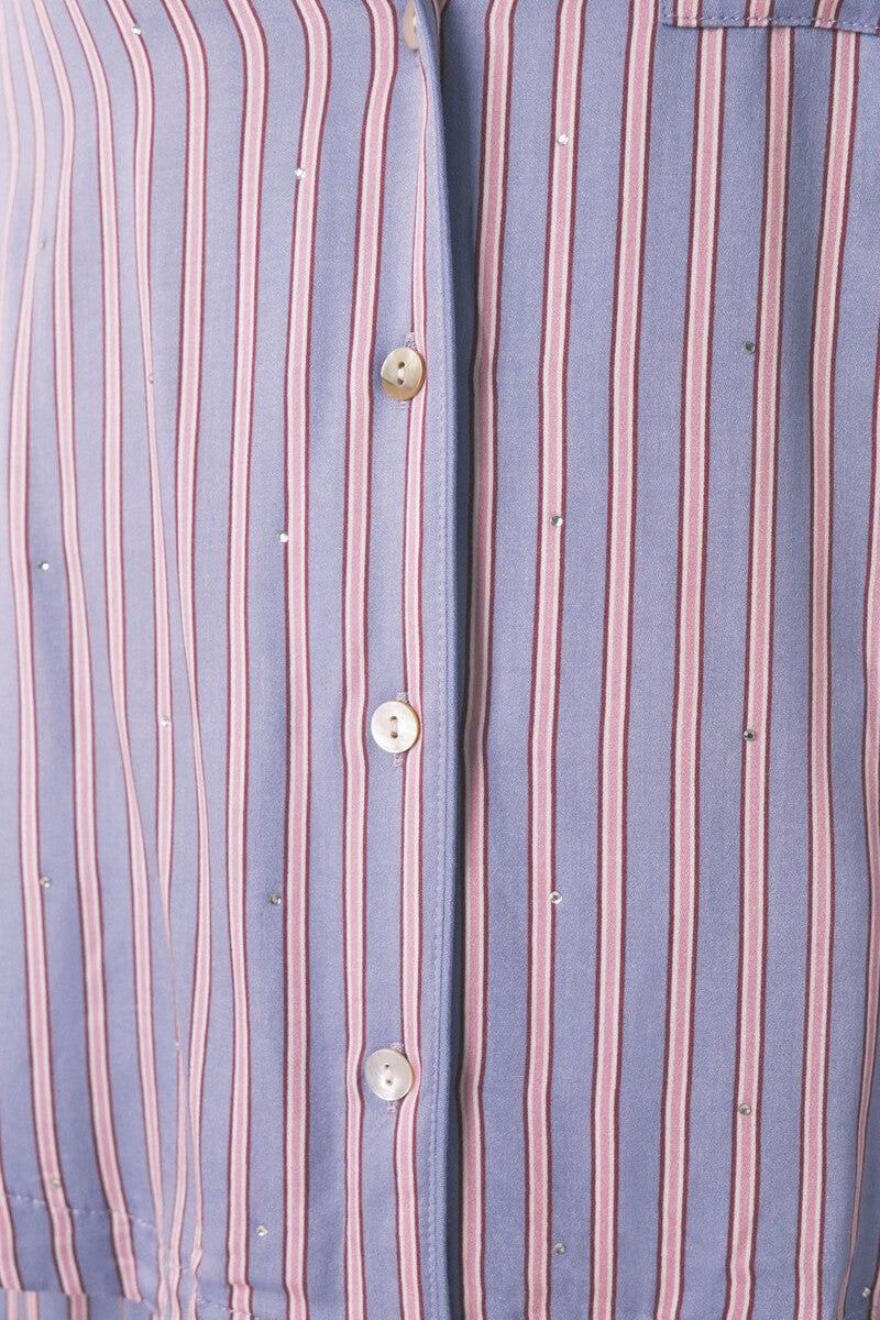 Long satin striped print pajama shirt