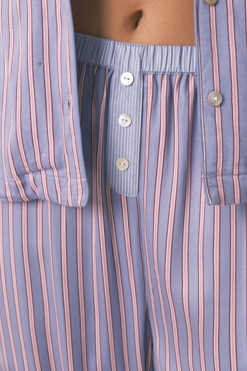 Long satin striped print pajama shirt