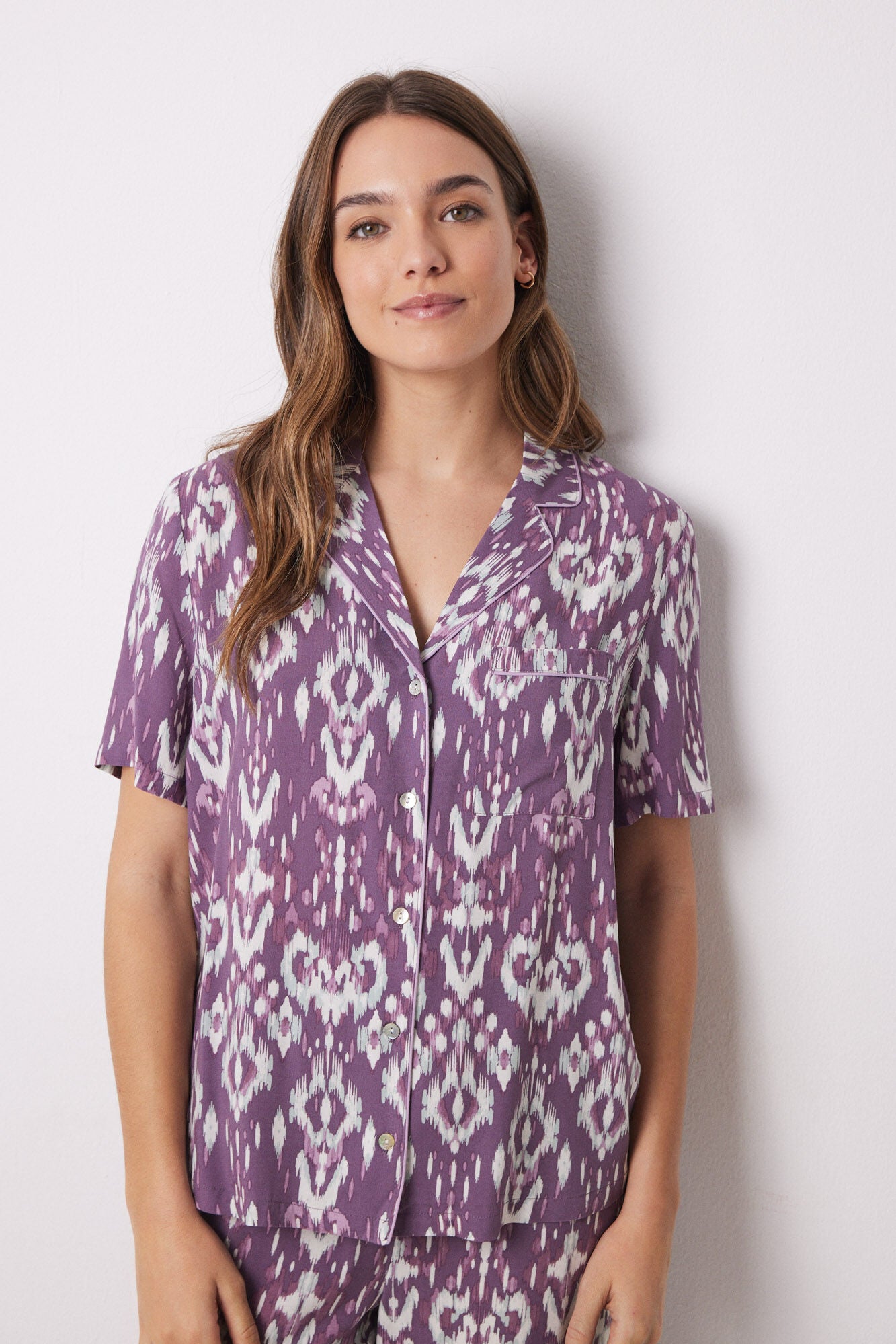Ikat viscose Capri shirt pajamas