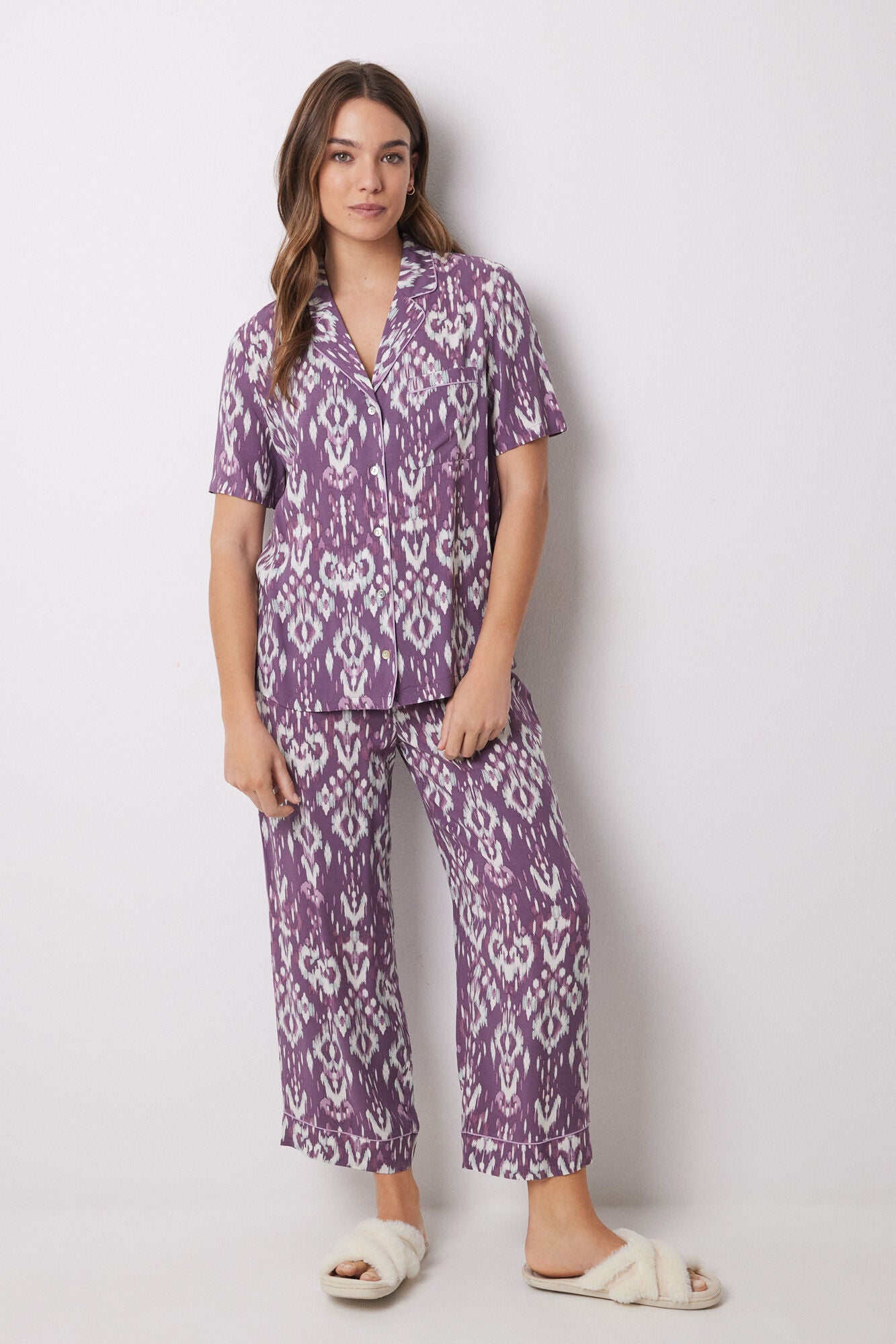 Ikat viscose Capri shirt pajamas