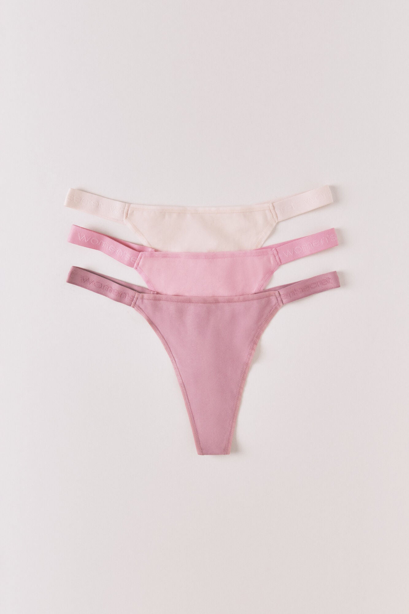 Pink cotton 3-pack logo string thongs