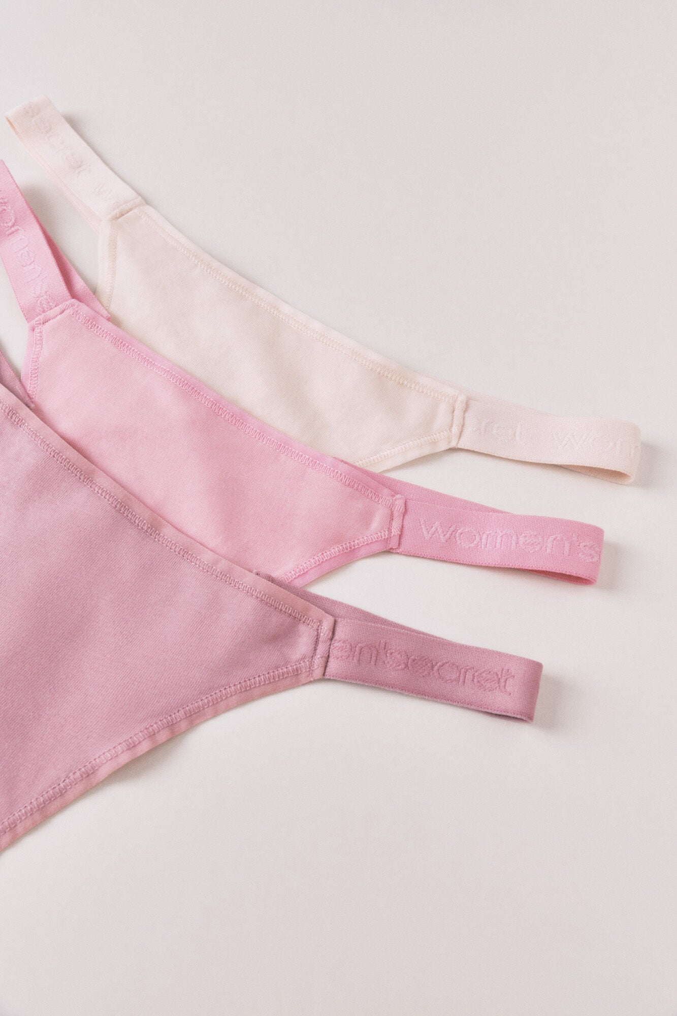 Pink cotton 3-pack logo string thongs
