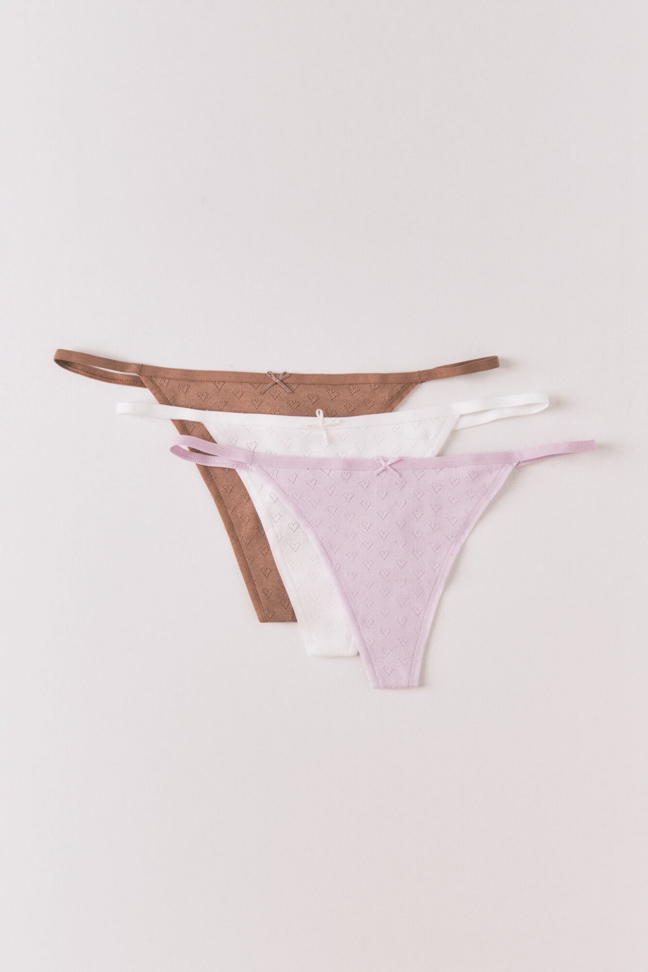 Pack of 3 ribbed cotton thongs with bow