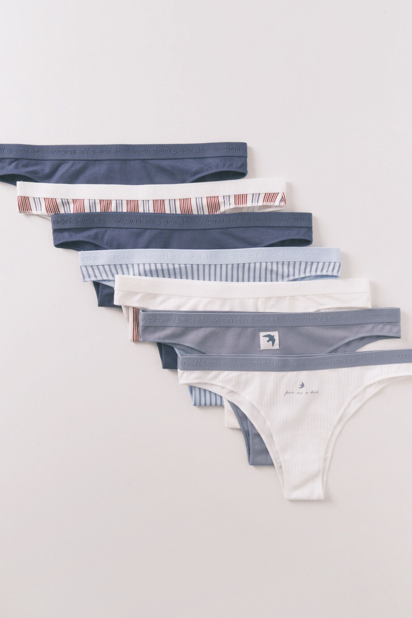 Blue cotton 7-pack Brazilian logo panties