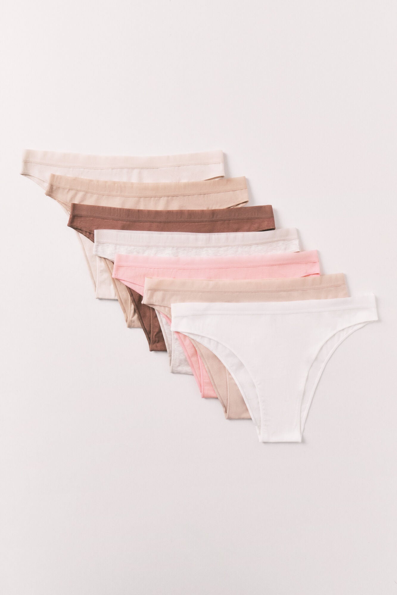 Neutral plain cotton 7-pack Brazilian panties