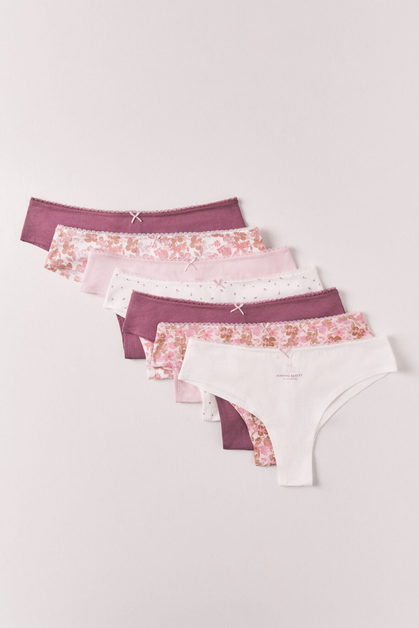 Multicoloured printed cotton 7-pack Brazilian panties