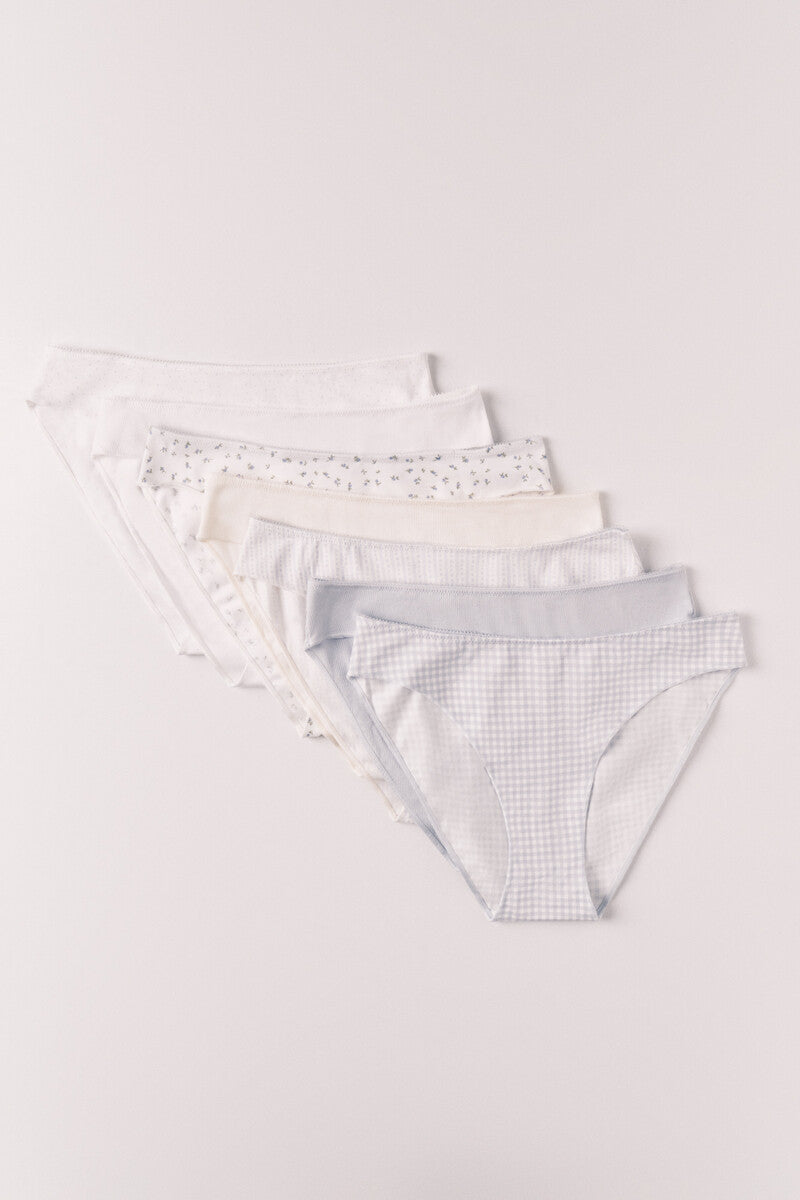 Multicoloured printed cotton 7 classic panties pack