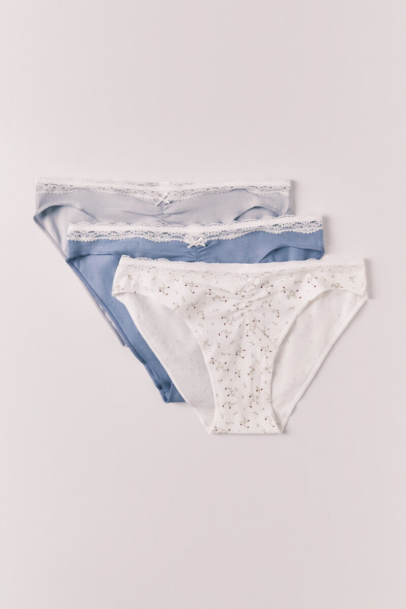 Pack 3 classic cotton floral lace panties