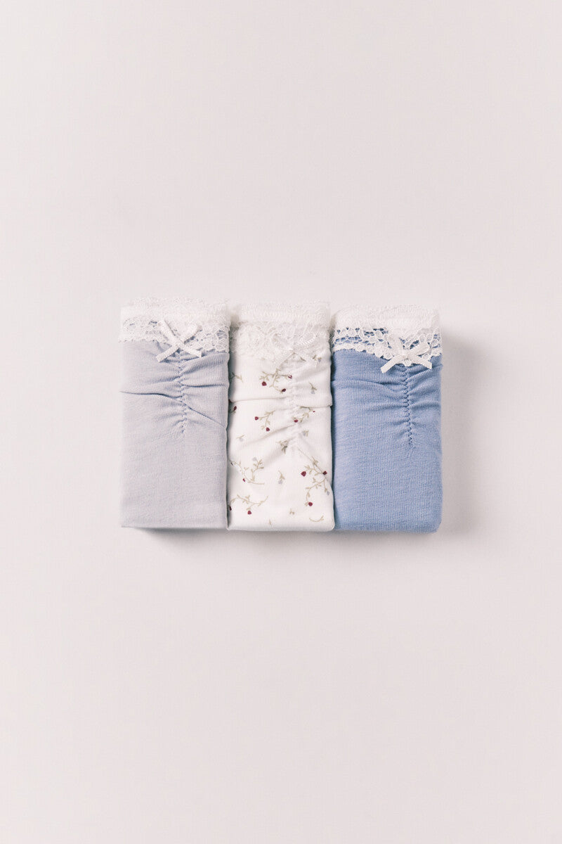 Pack 3 classic cotton floral lace panties