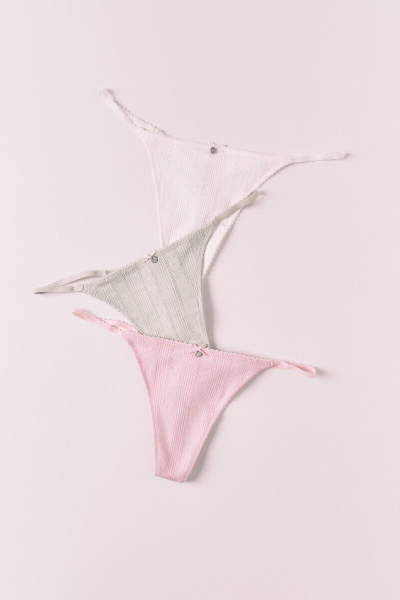 Pack 3 cotton pointelle thongs multicoloured