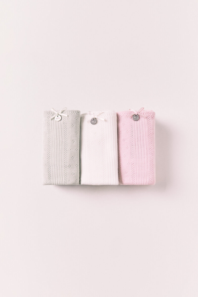 Pack 3 cotton pointelle thongs multicoloured