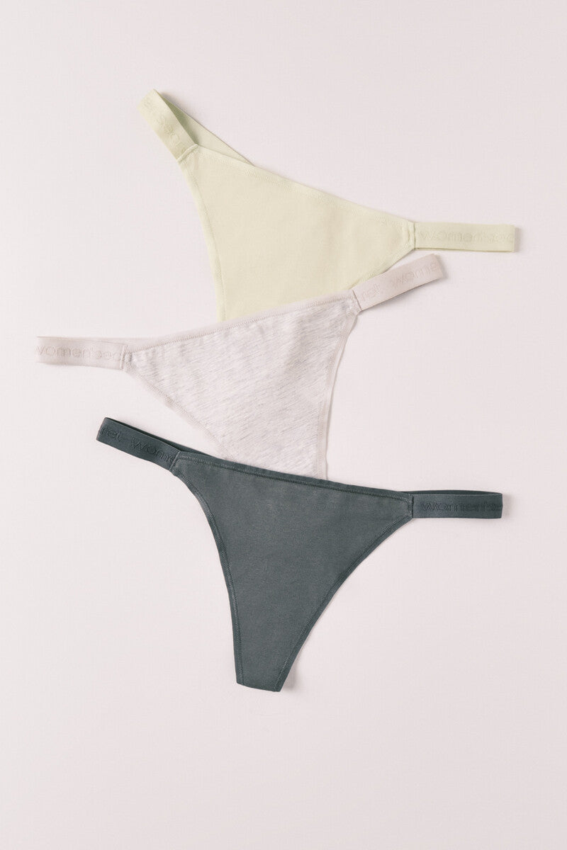 Pack 3 cotton mix logo thongs