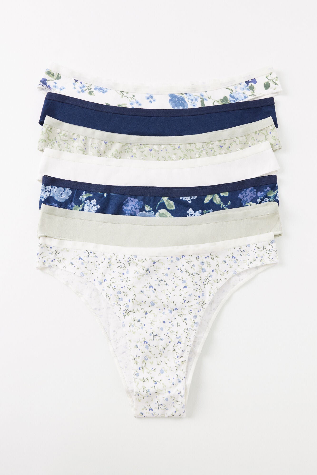 Pack of 7 plain and print cotton Brazilian panties