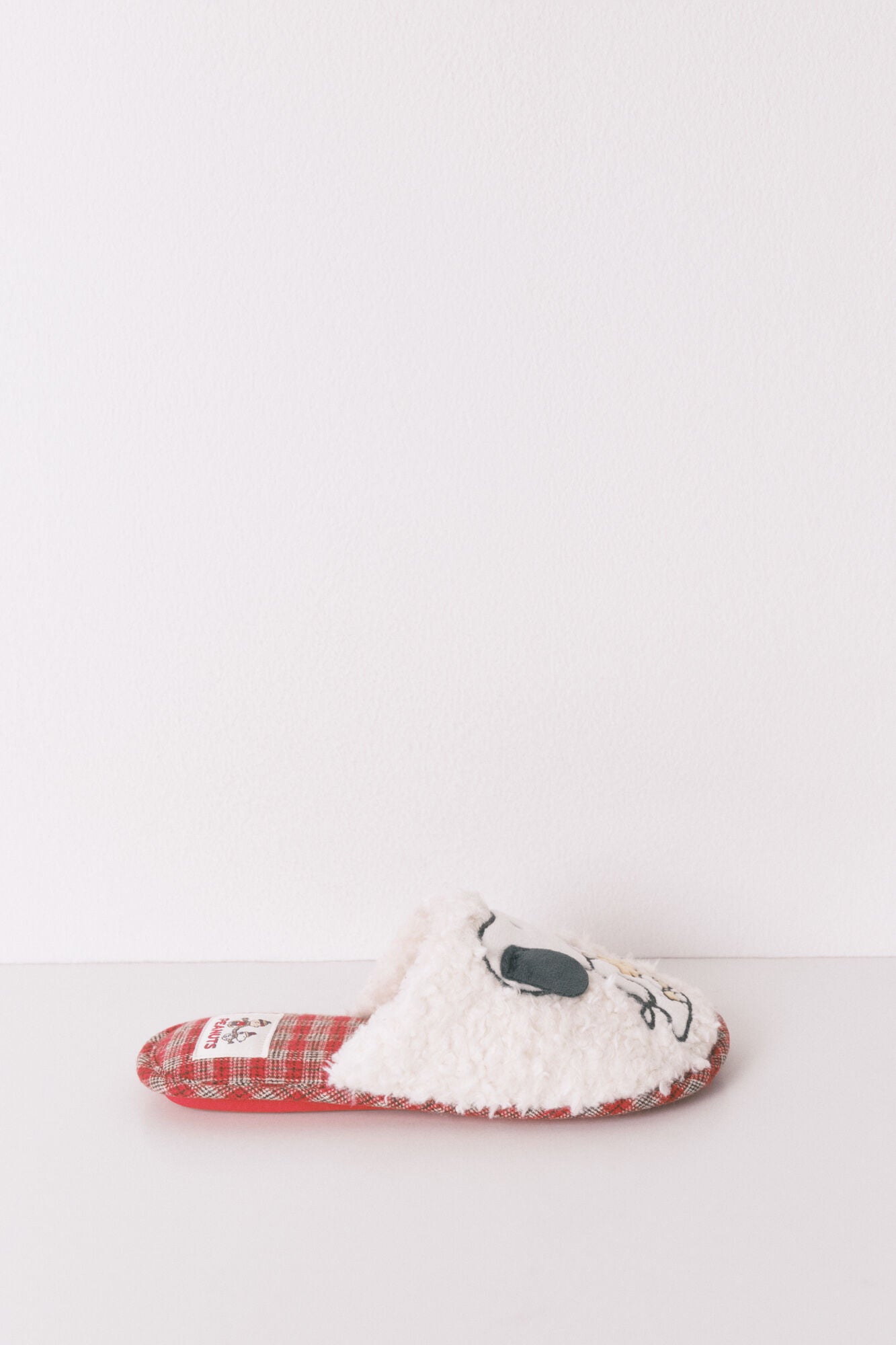 Snoopy plaid faux shearling slippers